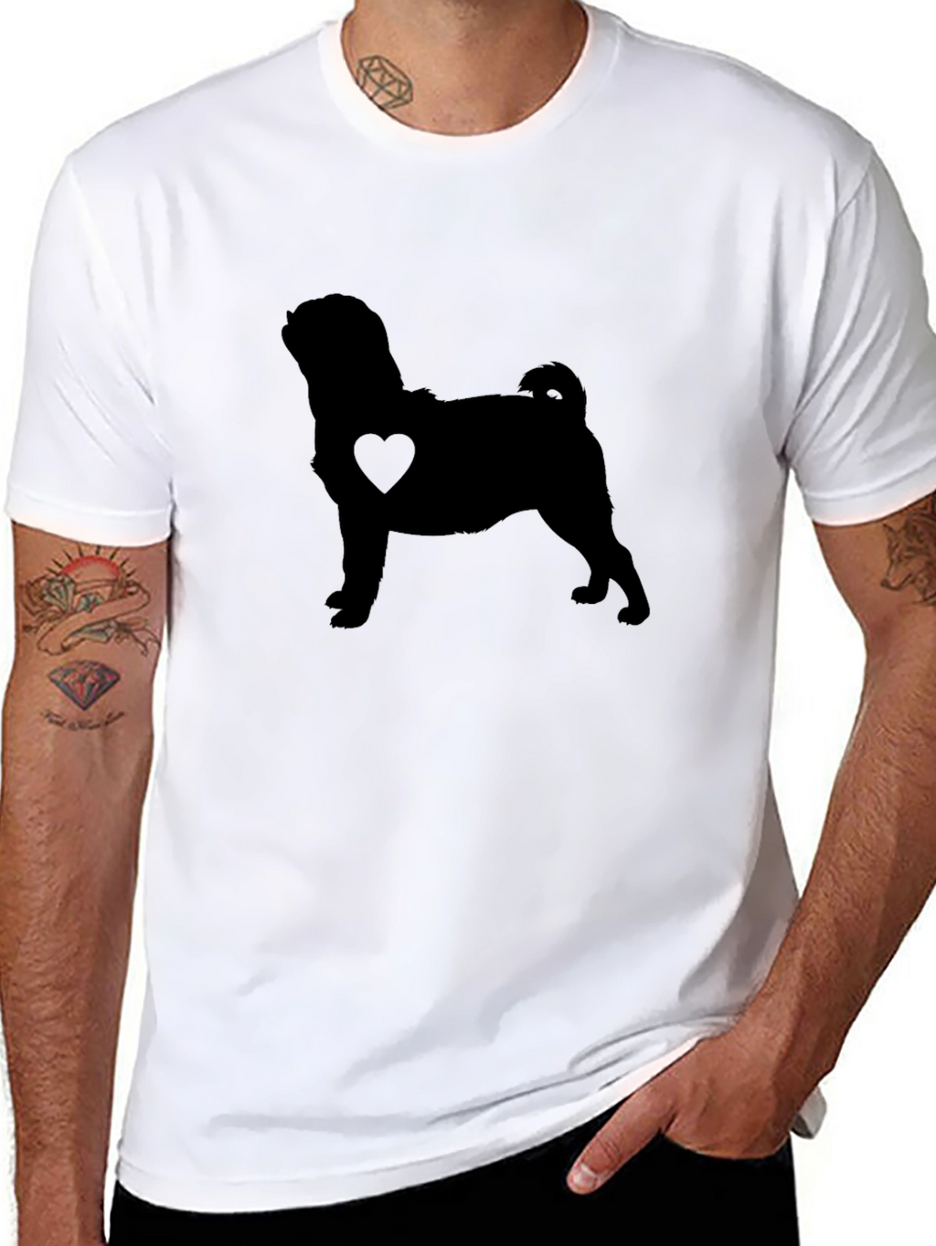 Pug Heart Silhouette Black T-Shirt