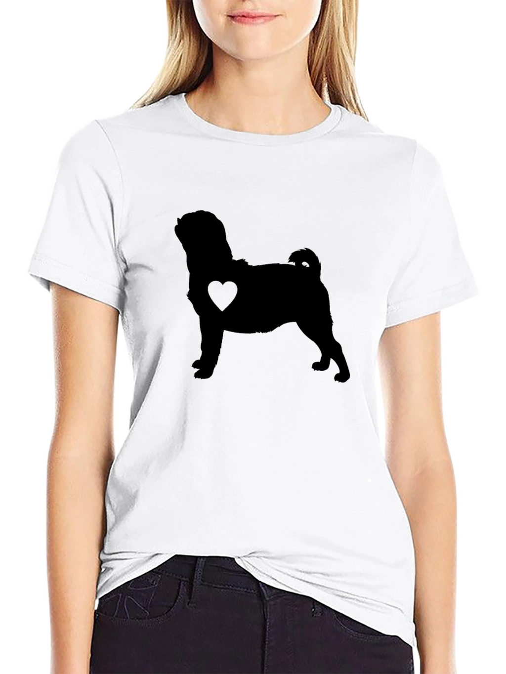 Pug Heart Silhouette Black T-Shirt