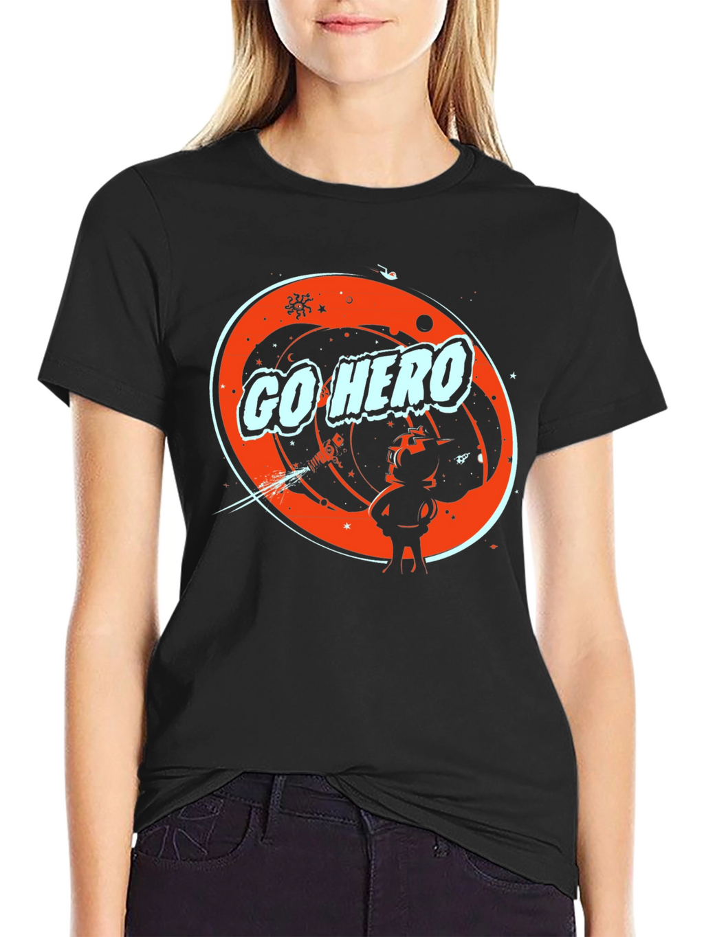 Go Hero Space Graphic Tee - Stylish Black T-Shirt