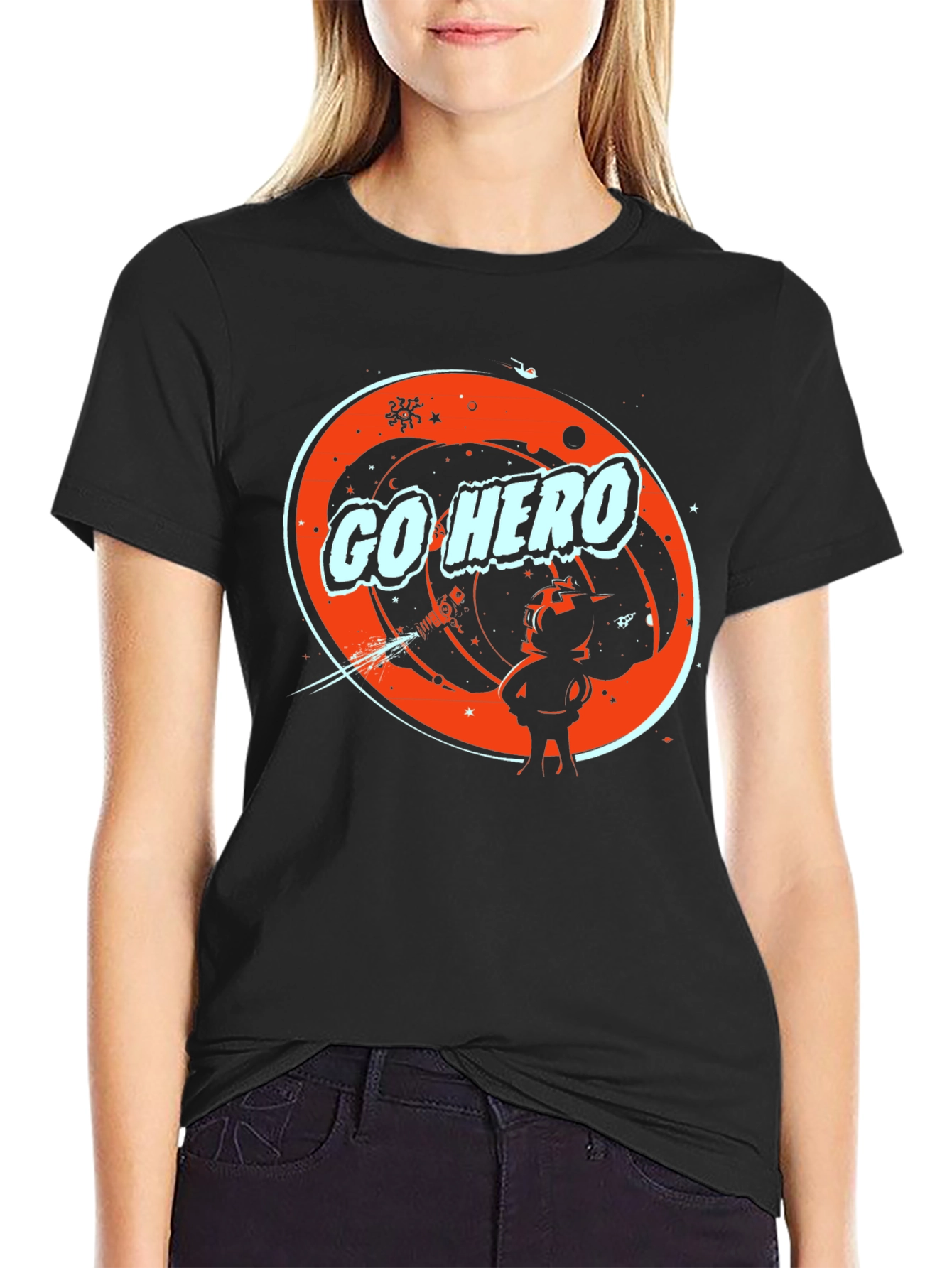 Go Hero Space Graphic Tee - Stylish Black T-Shirt