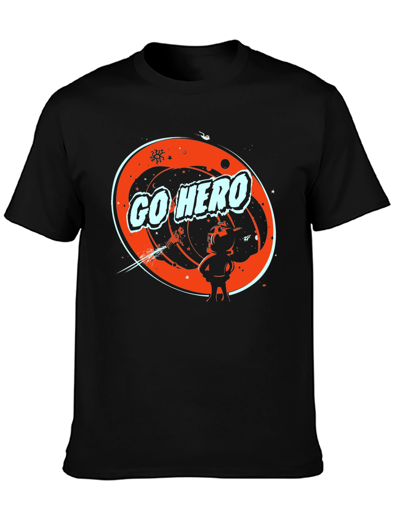 Go Hero Space Graphic Tee - Stylish Black T-Shirt