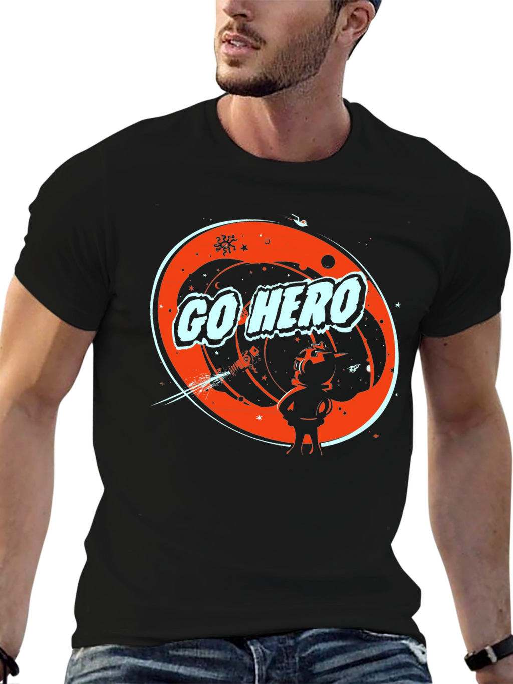 Go Hero Space Graphic Tee - Stylish Black T-Shirt