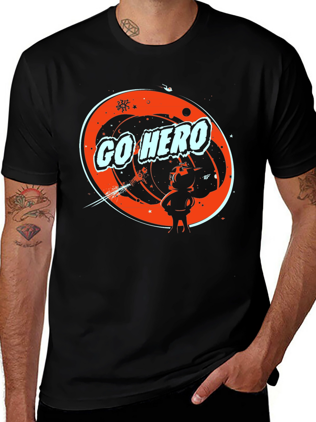 Go Hero Space Graphic Tee - Stylish Black T-Shirt