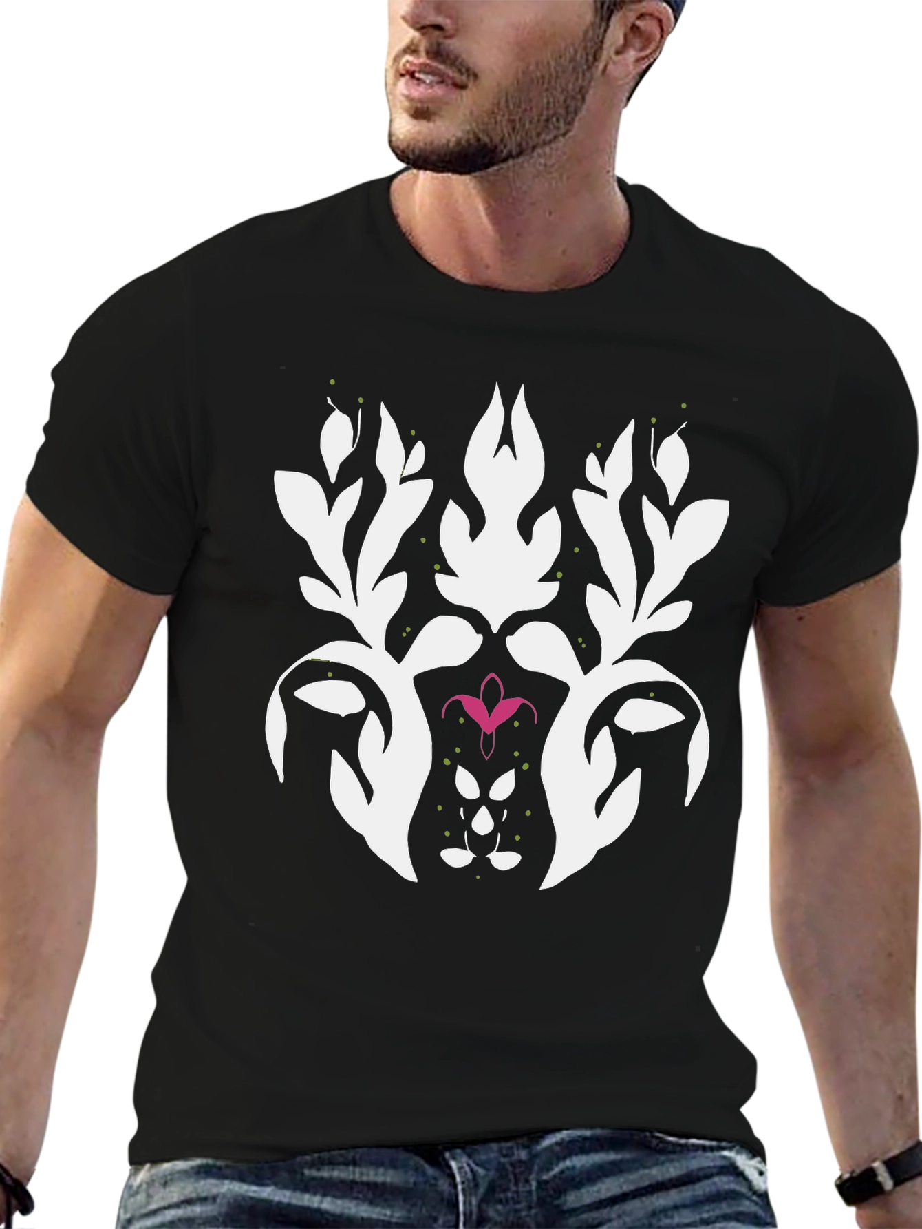 Stylish Black Graphic Tee - Abstract Floral Design