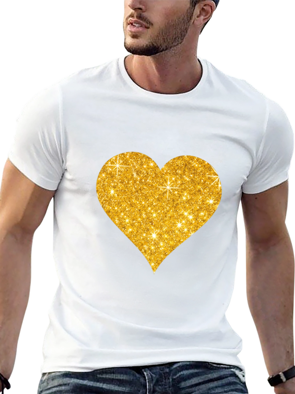 Glitter Heart Graphic Black T-Shirt