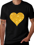 Glitter Heart Graphic Black T-Shirt