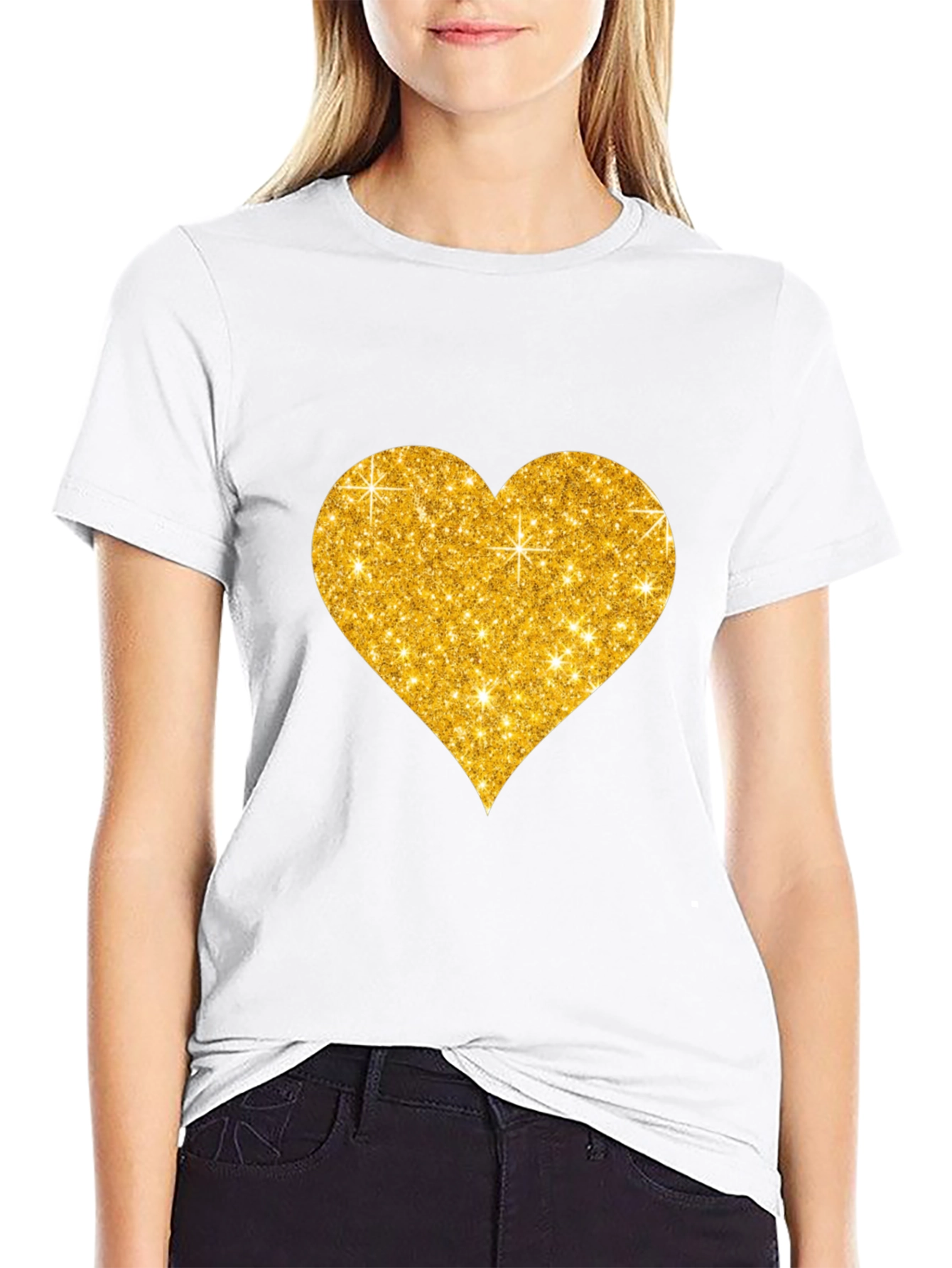 Glitter Heart Graphic Black T-Shirt