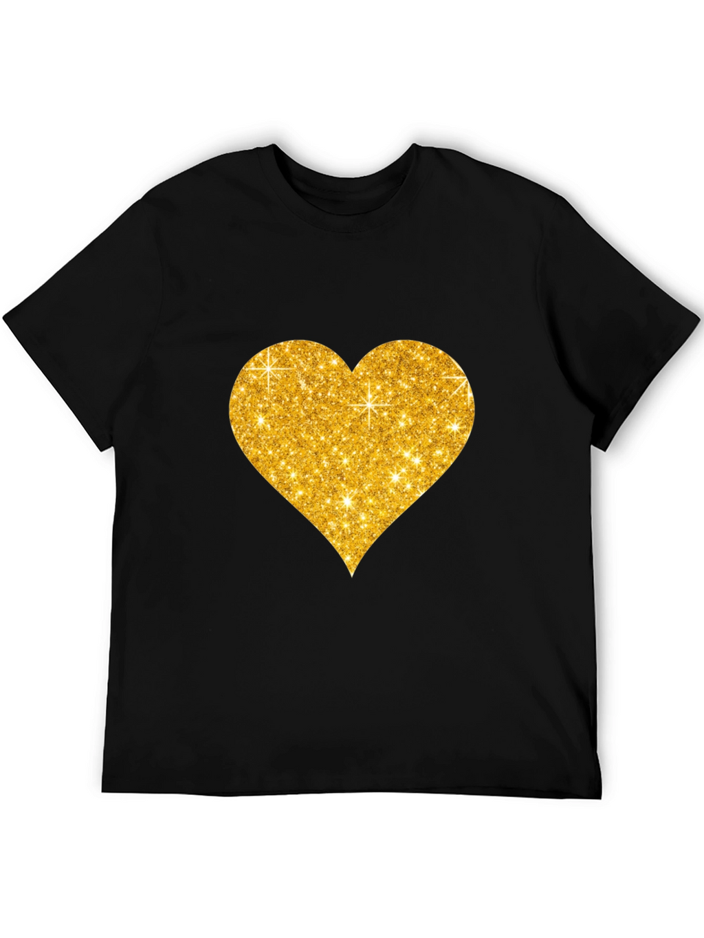 Glitter Heart Graphic Black T-Shirt