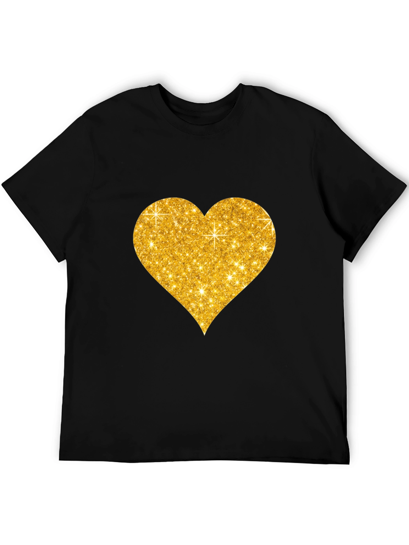 Glitter Heart Graphic Black T-Shirt