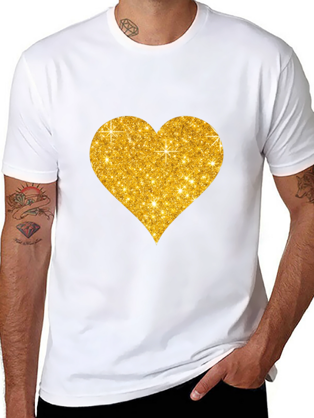 Glitter Heart Graphic Black T-Shirt