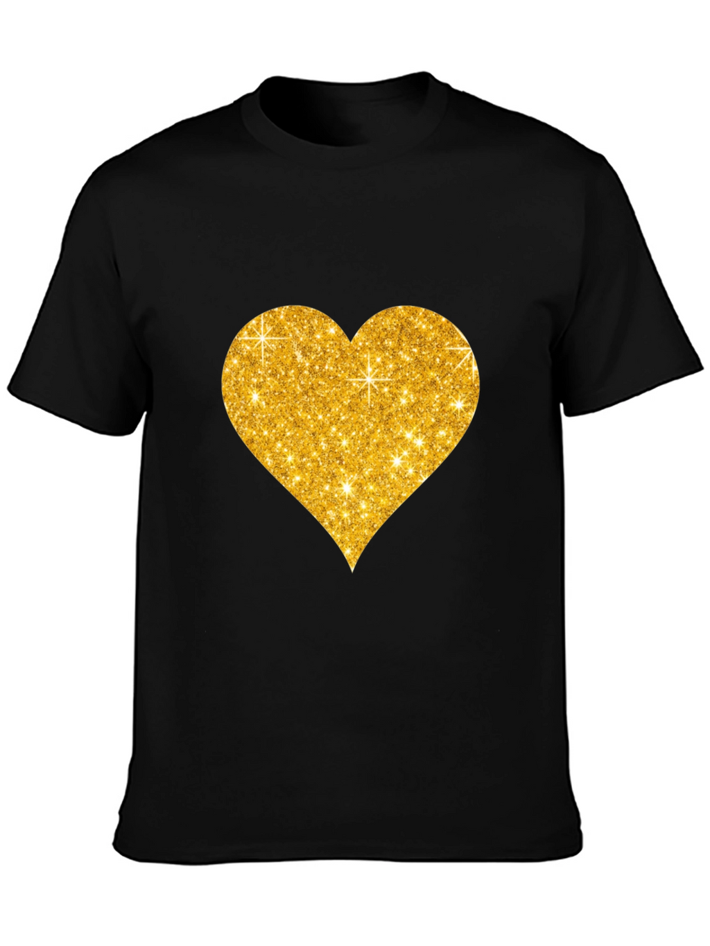 Glitter Heart Graphic Black T-Shirt
