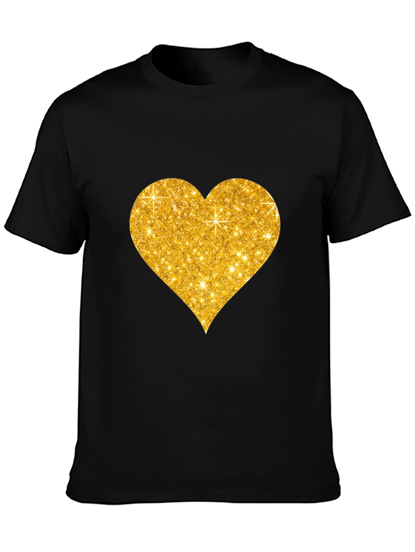 Glitter Heart Graphic Black T-Shirt