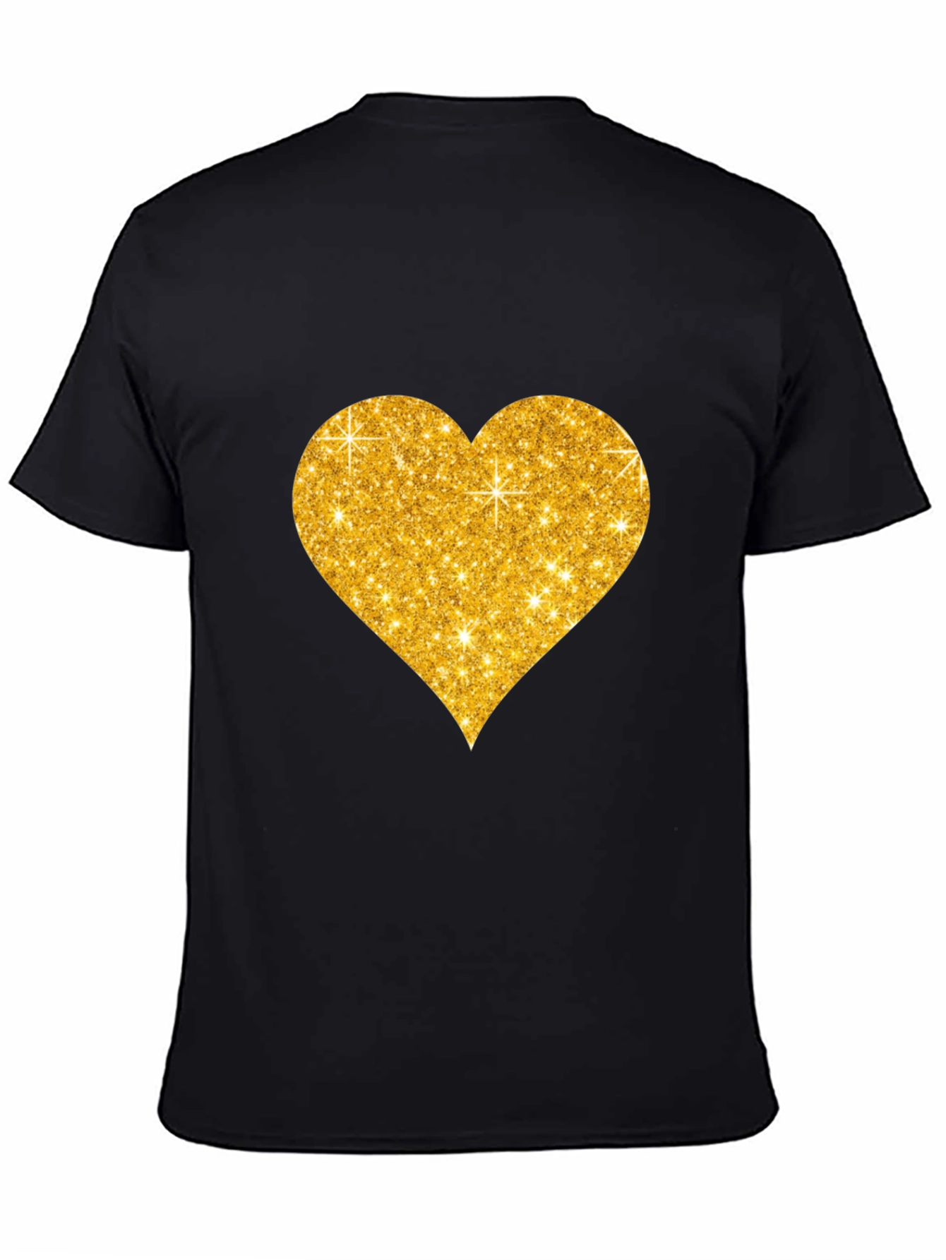 Glitter Heart Graphic Black T-Shirt