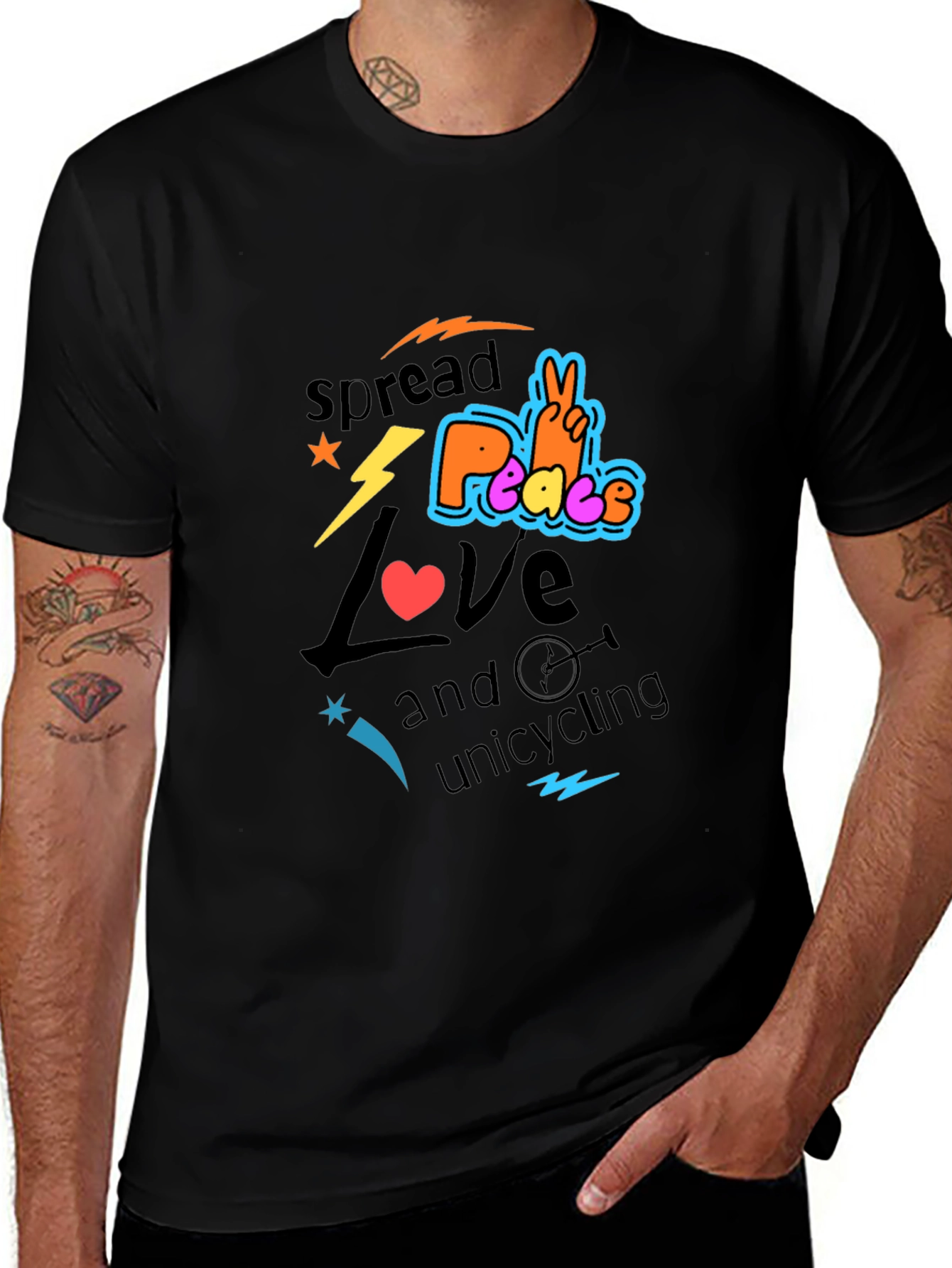 Spread Love Peace Unicycling Graphic T-Shirt