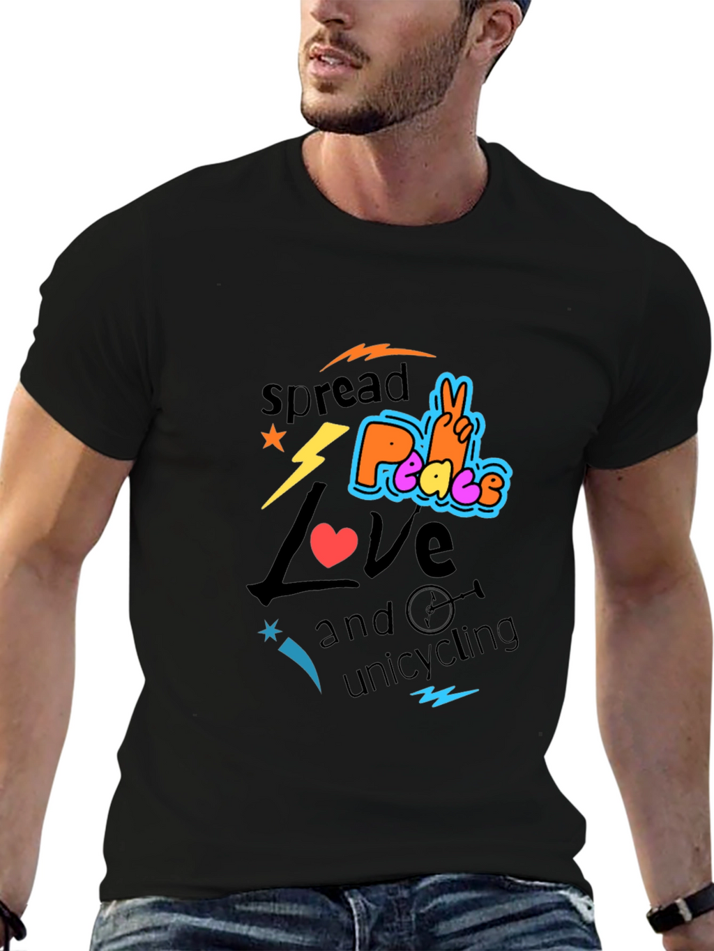Spread Love Peace Unicycling Graphic T-Shirt