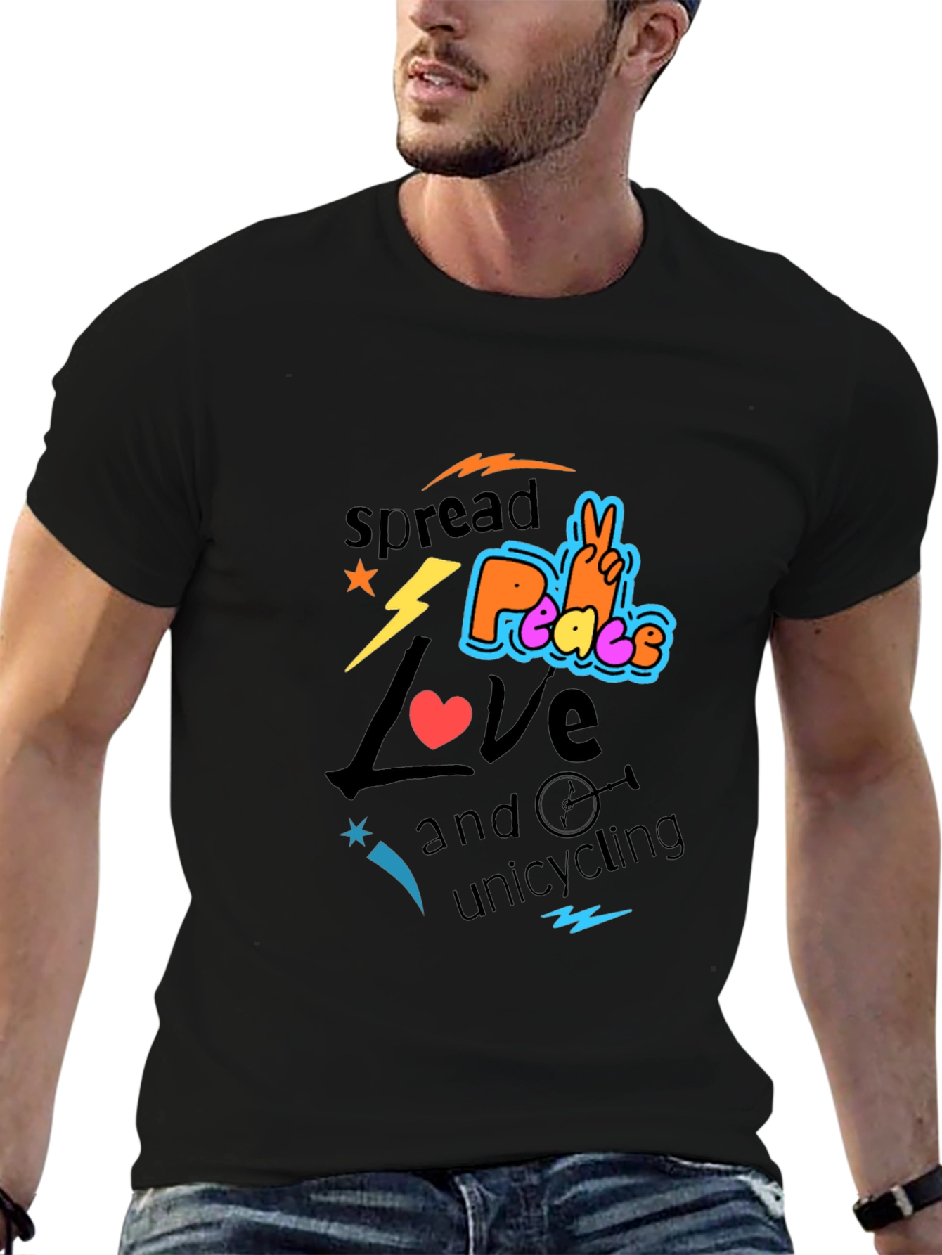 Spread Love Peace Unicycling Graphic T-Shirt