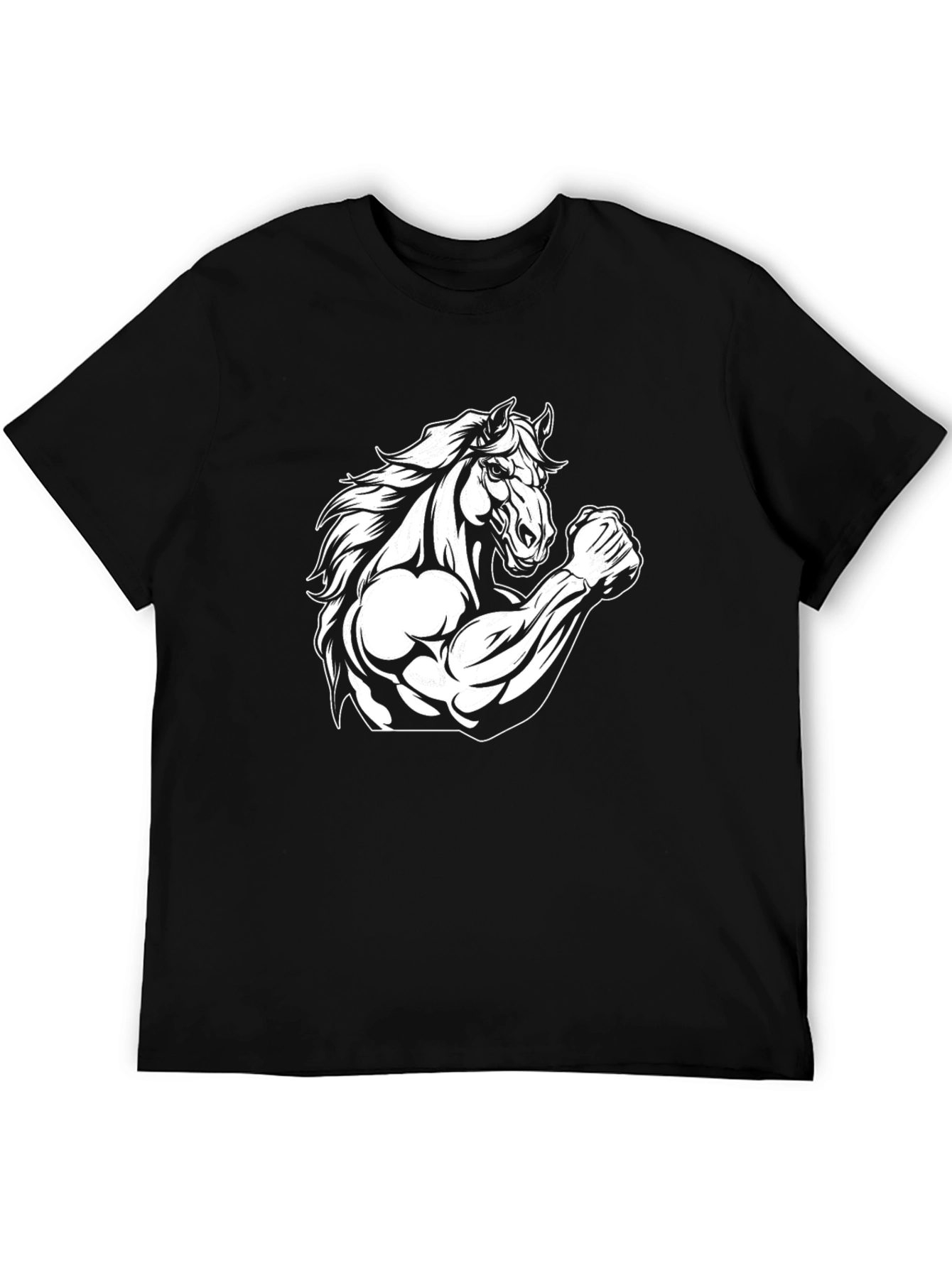 Horse Flex Muscle Mens Black Graphic T-Shirt