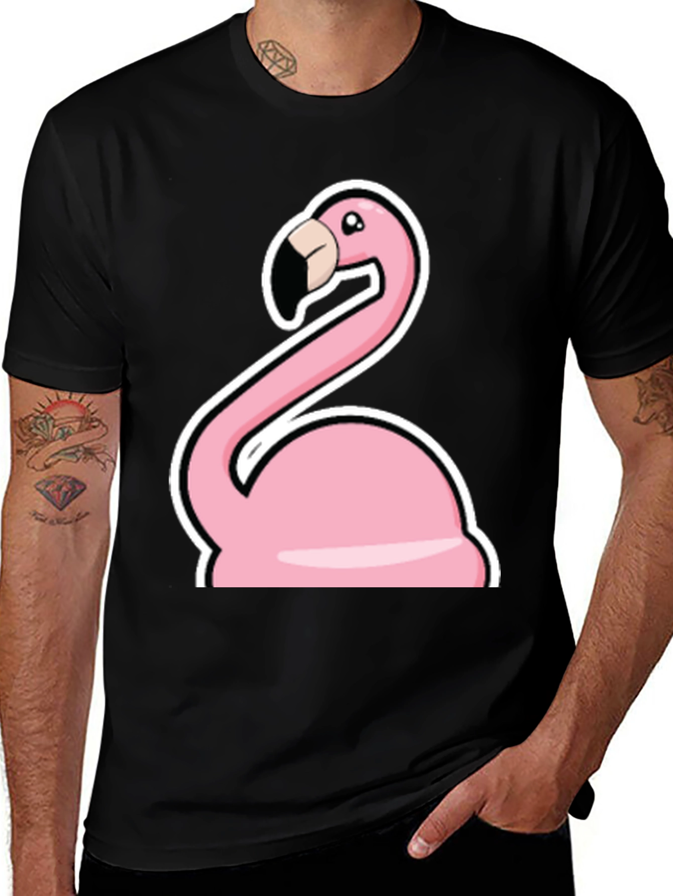 Flamingo Graphic T-Shirt - Casual Black Tee