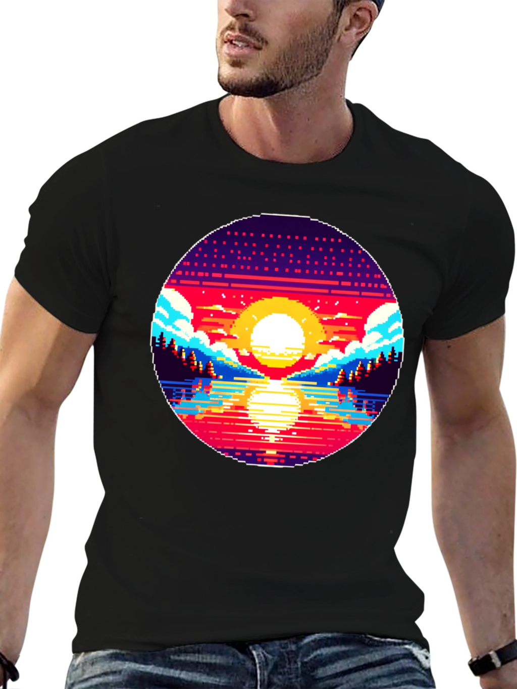 Pixel Sunset T-Shirt - Retro 8-Bit Graphic Tee