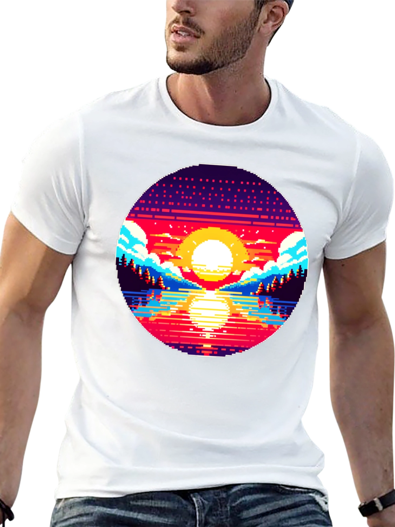 Pixel Sunset T-Shirt - Retro 8-Bit Graphic Tee