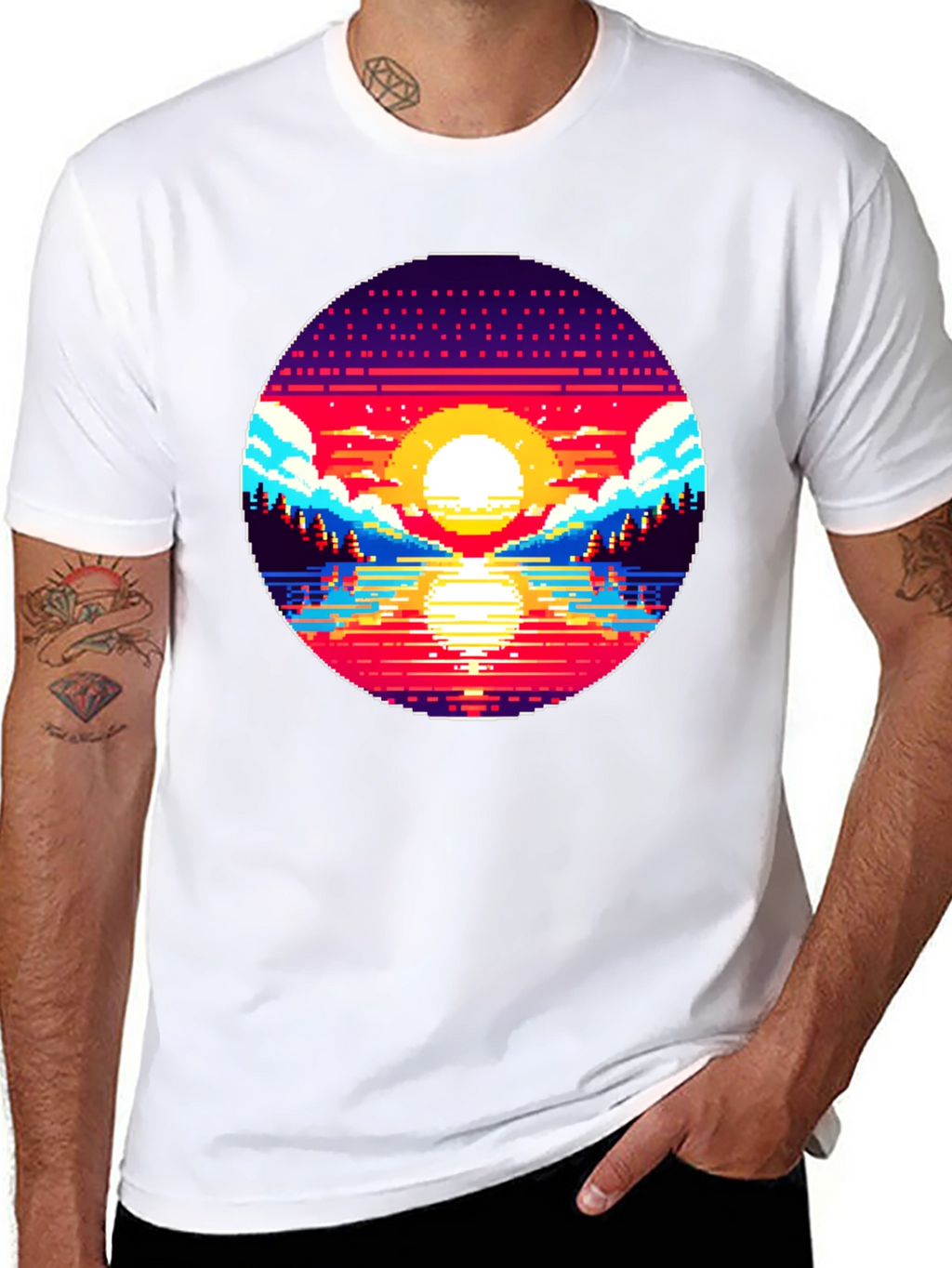 Pixel Sunset T-Shirt - Retro 8-Bit Graphic Tee