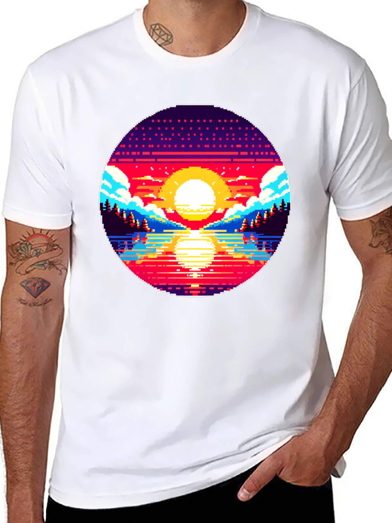 Pixel Sunset T-Shirt - Retro 8-Bit Graphic Tee