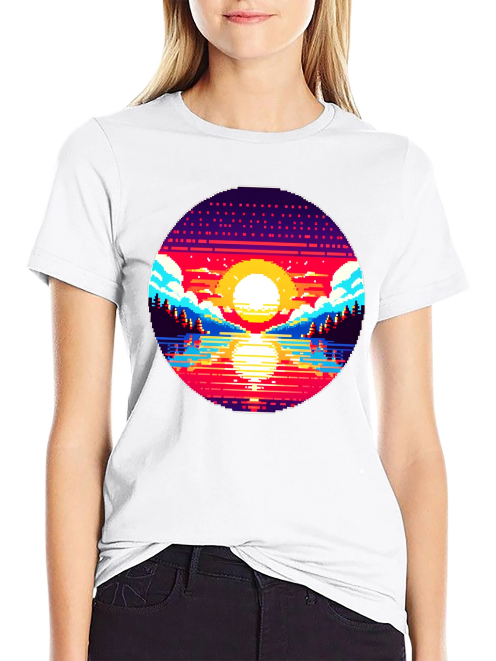 Pixel Sunset T-Shirt - Retro 8-Bit Graphic Tee