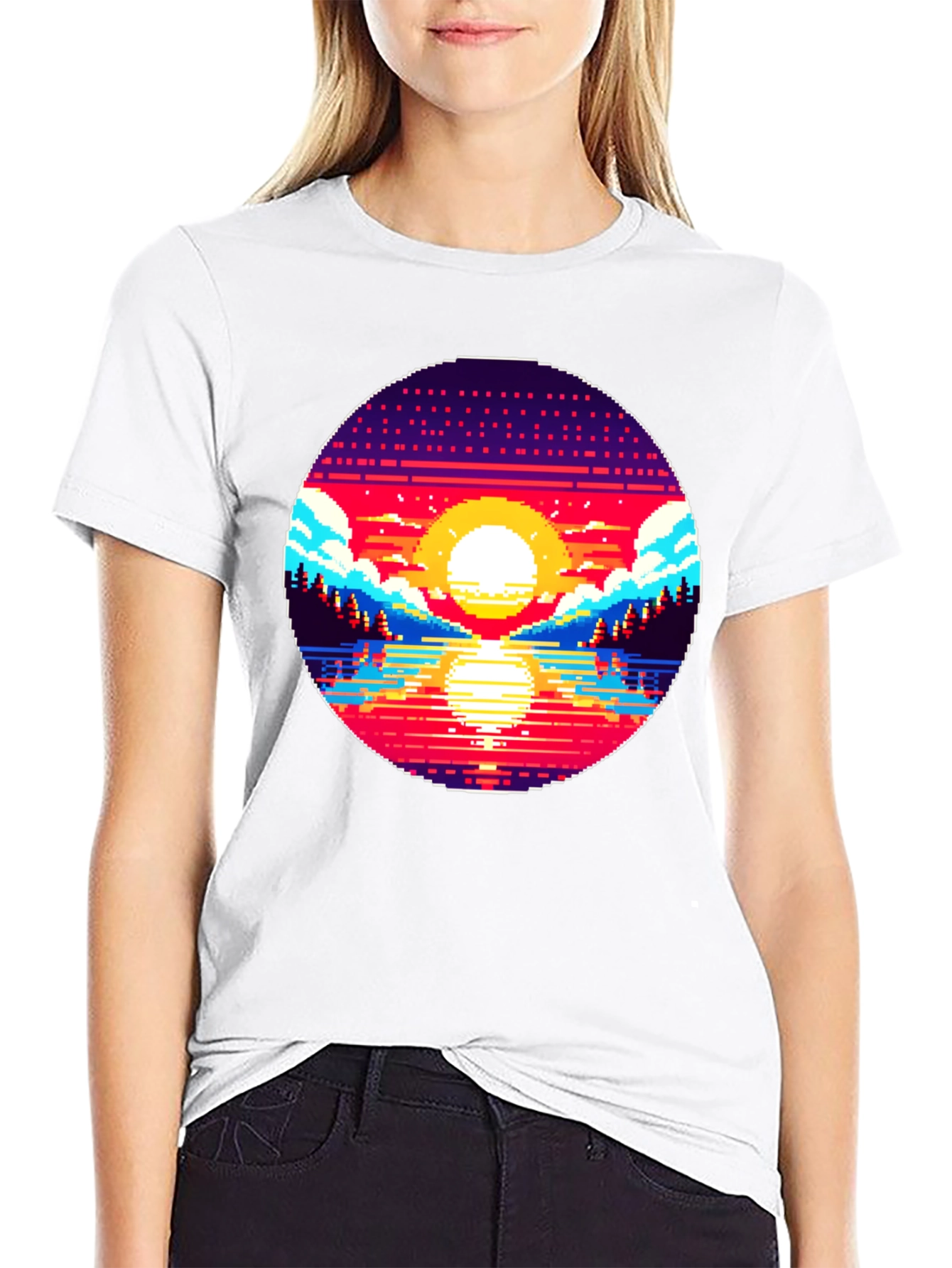 Pixel Sunset T-Shirt - Retro 8-Bit Graphic Tee