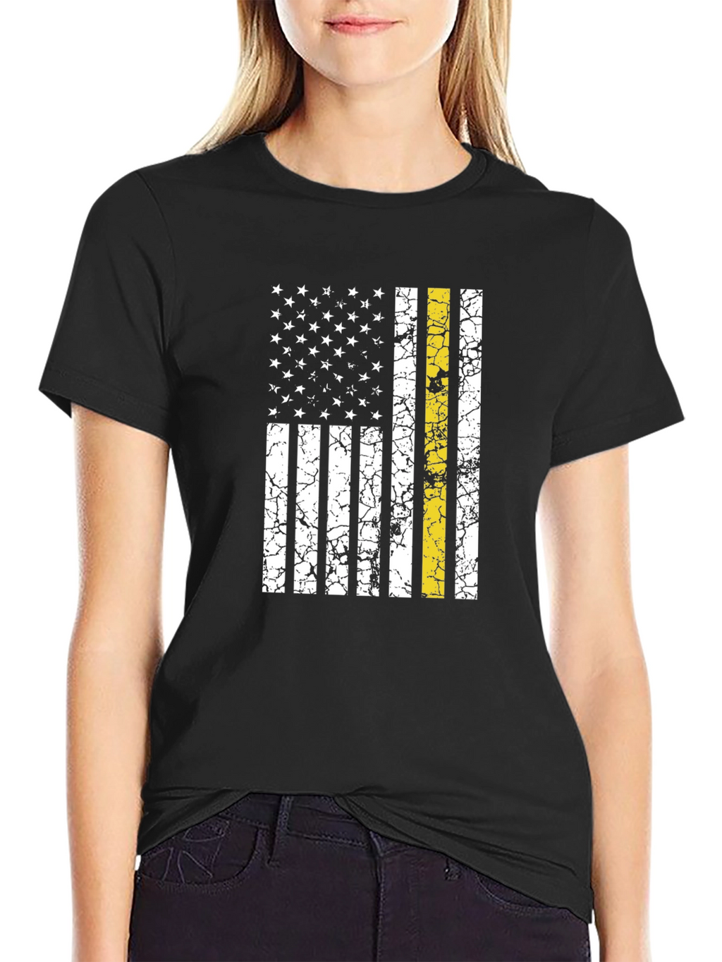 Distressed Thin Yellow Line Flag Graphic Tee