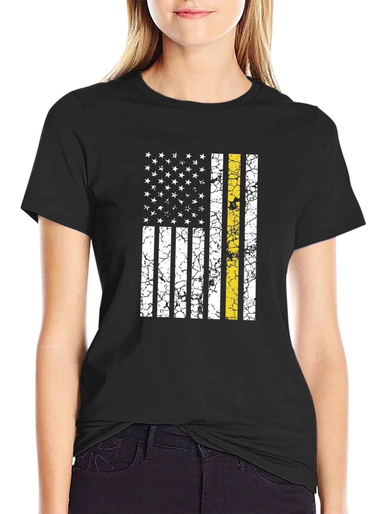 Distressed Thin Yellow Line Flag Graphic Tee