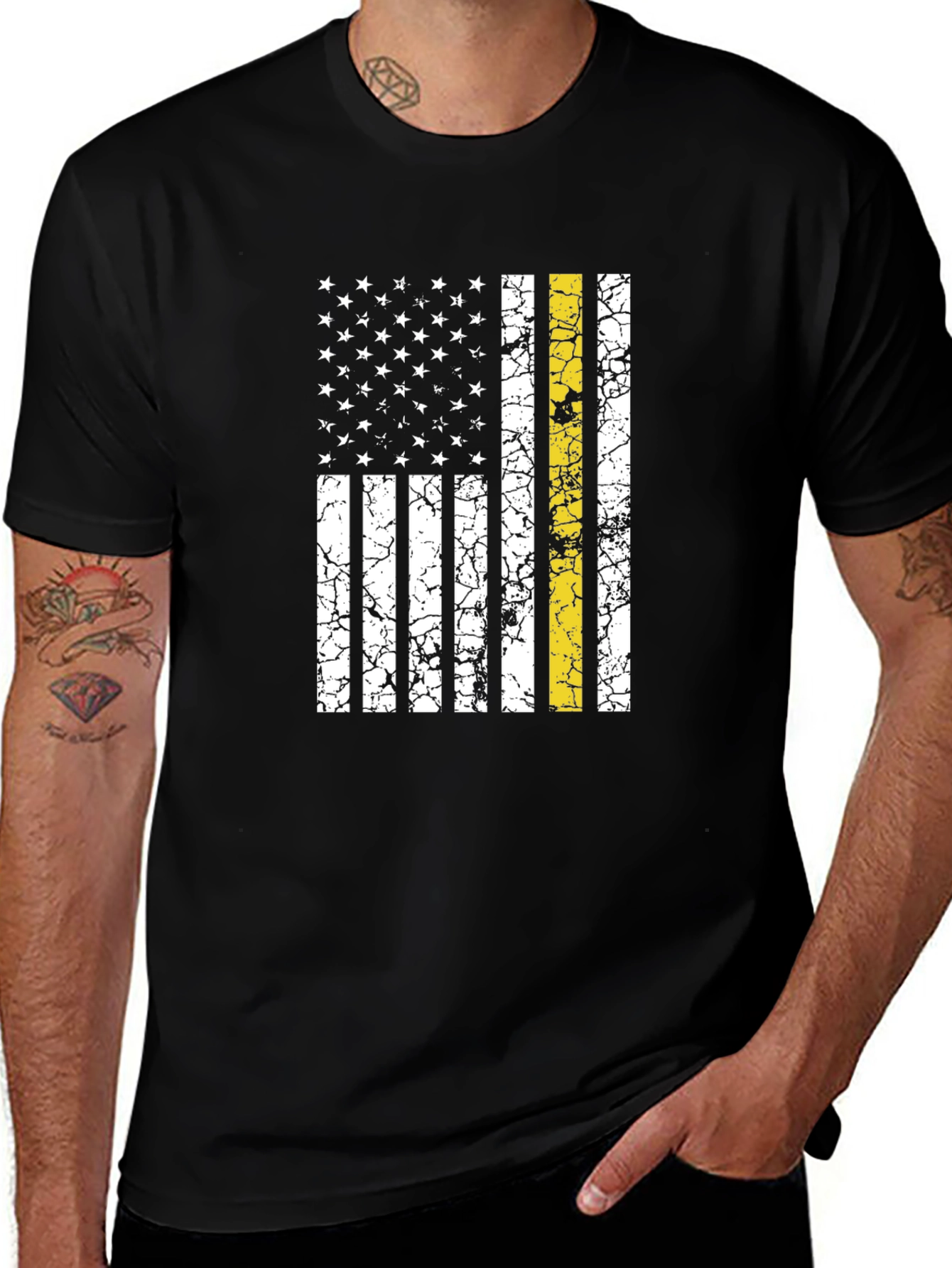 Distressed Thin Yellow Line Flag Graphic Tee