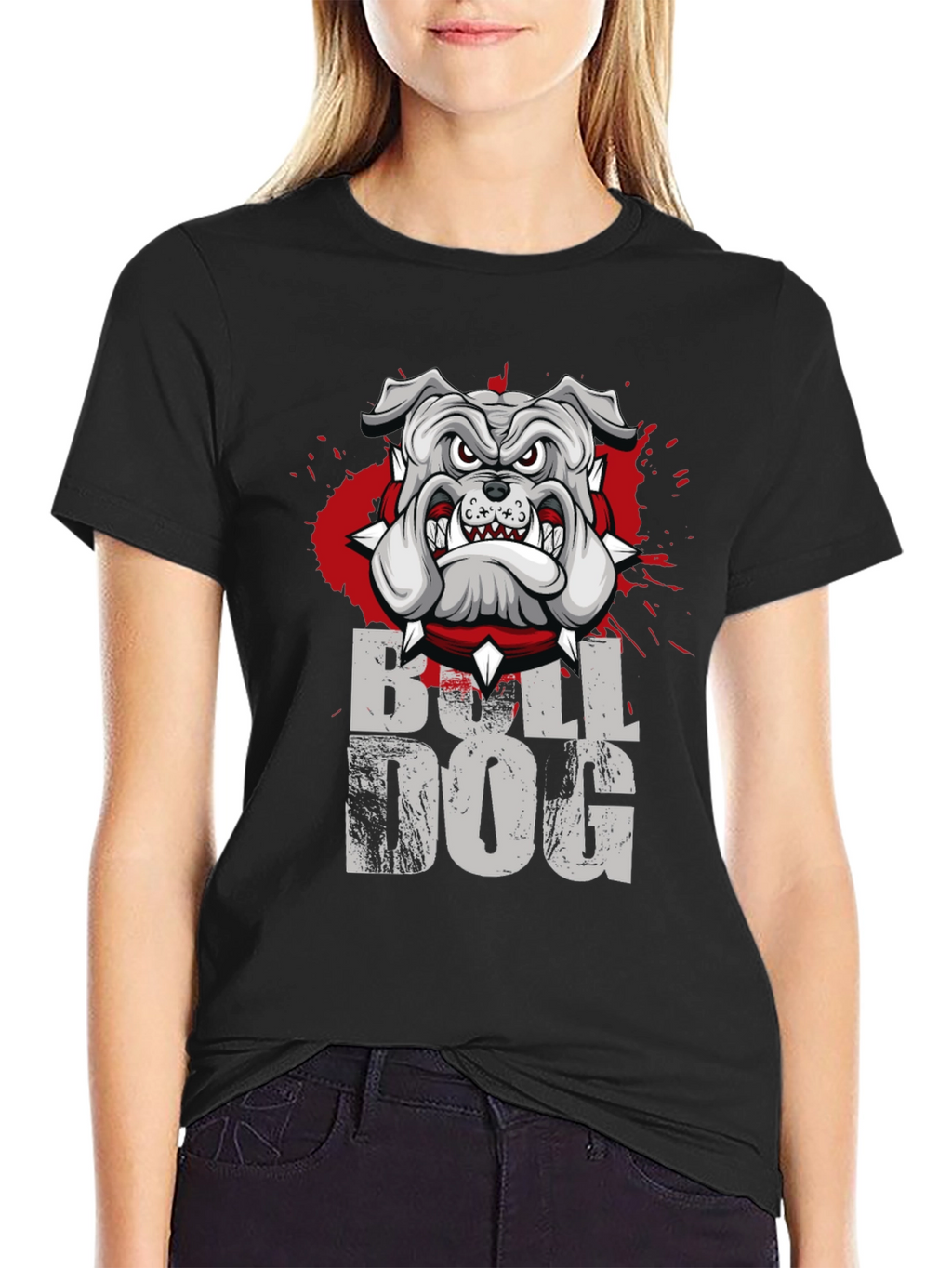 Cool Bulldog Graphic Print Black T-Shirt