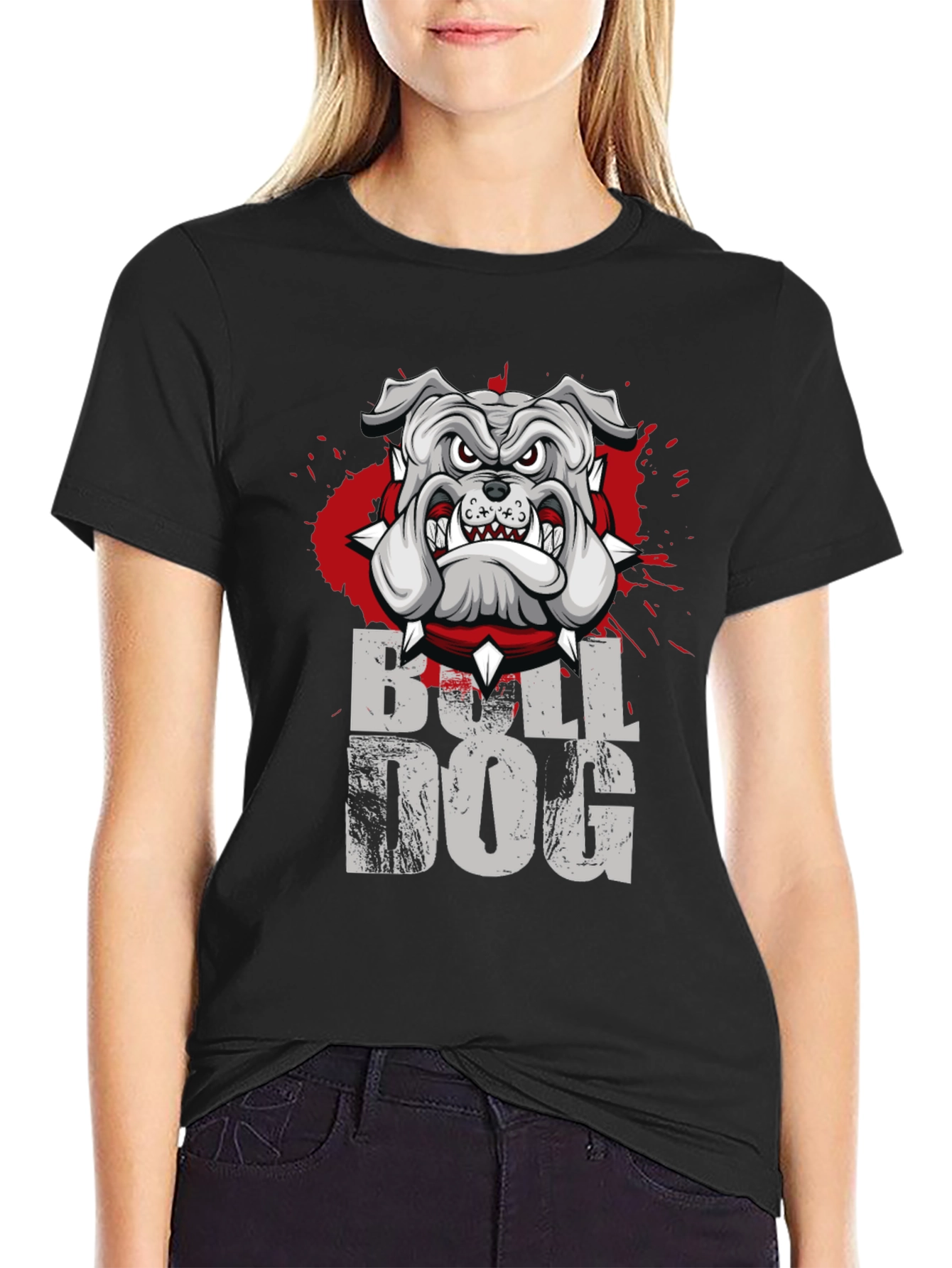 Cool Bulldog Graphic Print Black T-Shirt