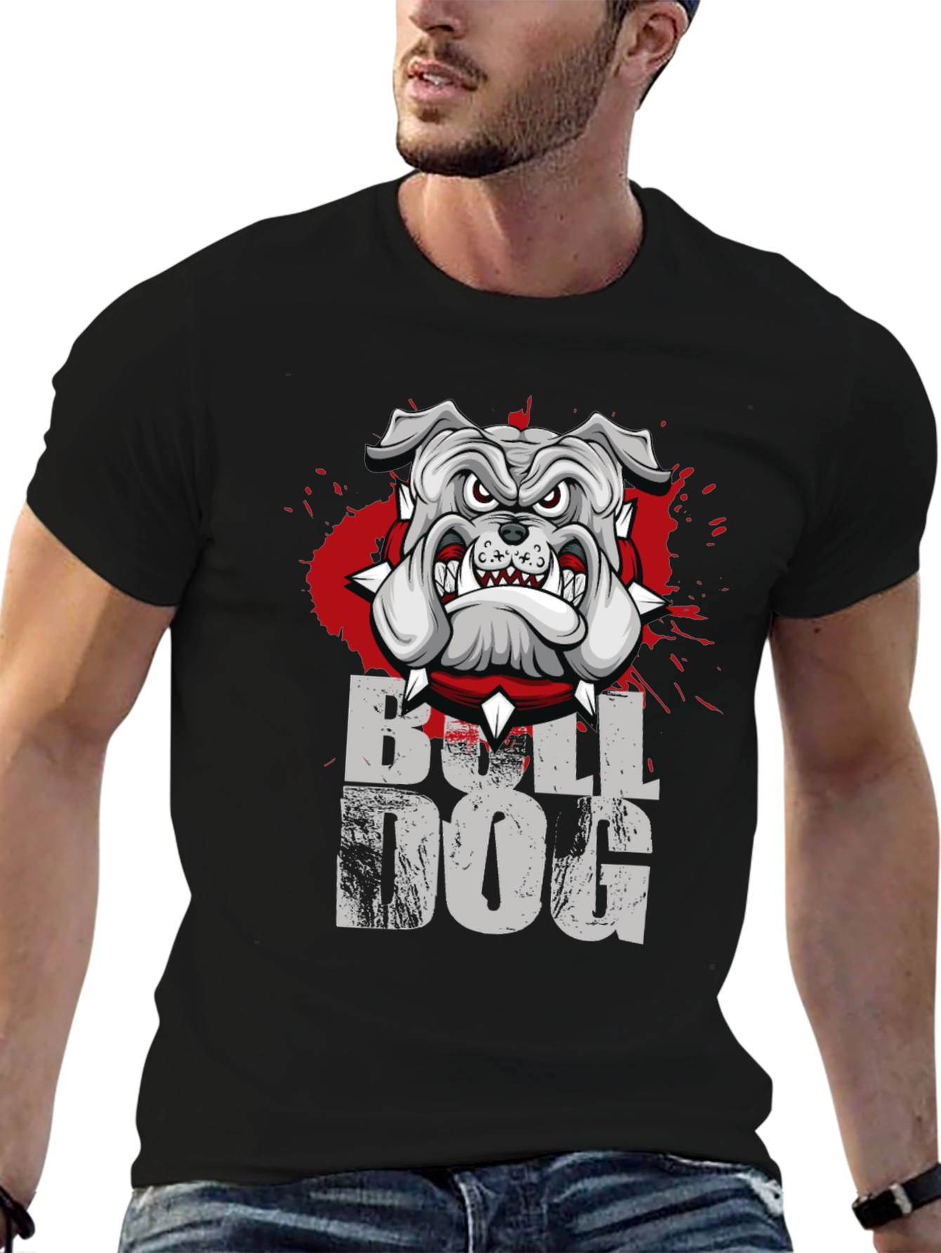 Cool Bulldog Graphic Print Black T-Shirt