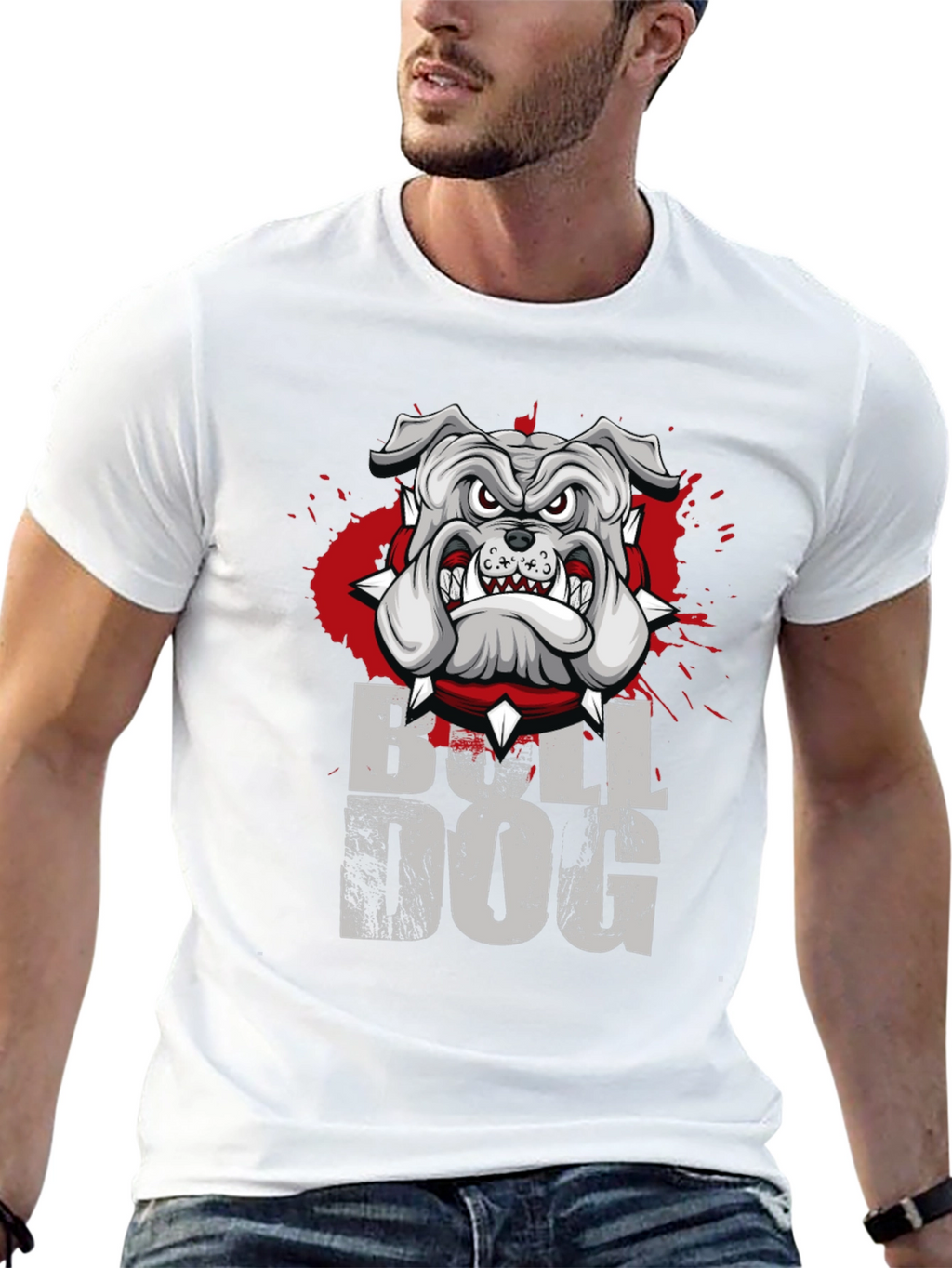 Cool Bulldog Graphic Print Black T-Shirt