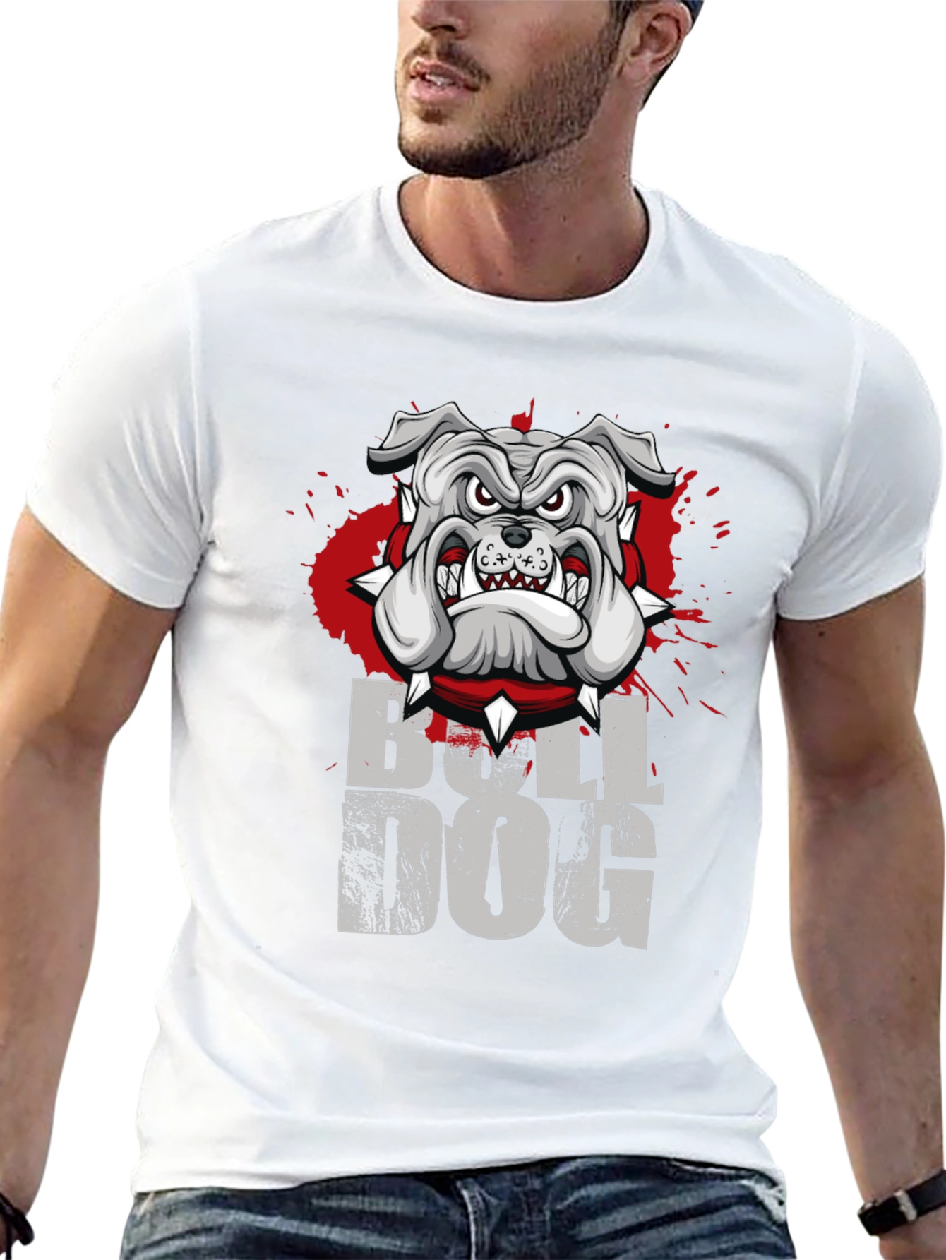 Cool Bulldog Graphic Print Black T-Shirt