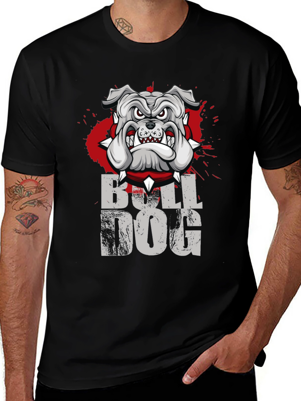Cool Bulldog Graphic Print Black T-Shirt