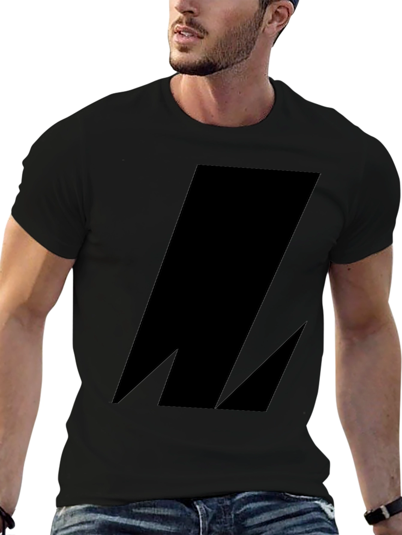 Mens Black Graphic Tee - Abstract Bolt Design