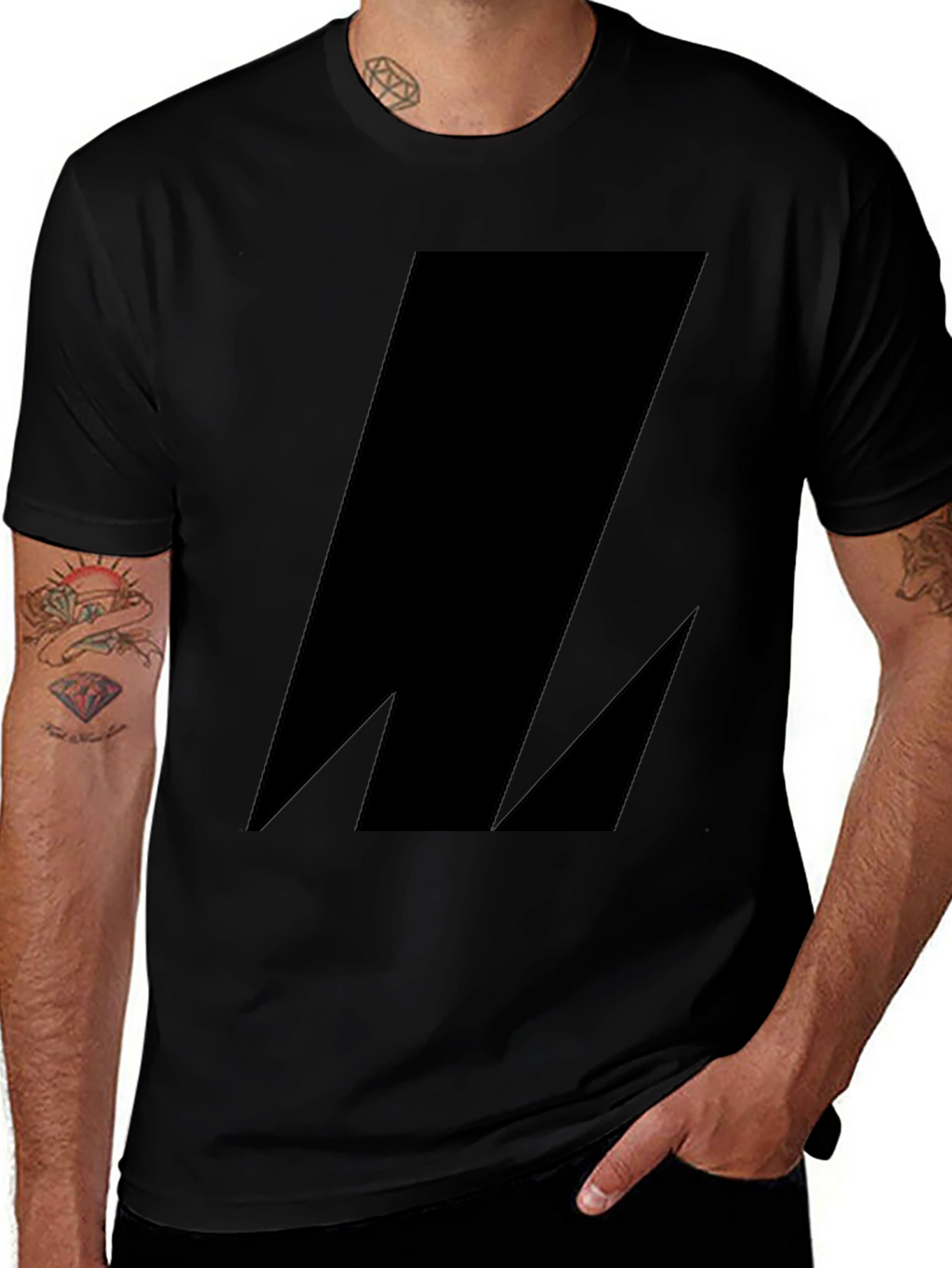 Mens Black Graphic Tee - Abstract Bolt Design
