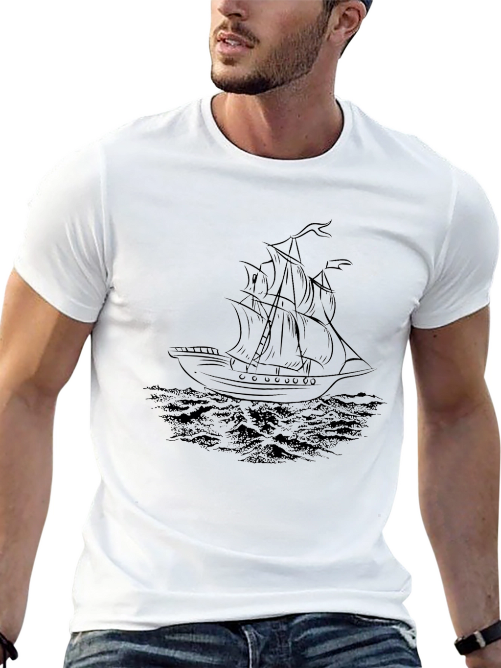 Nautical Black T-Shirt - Ship Graphic Tee