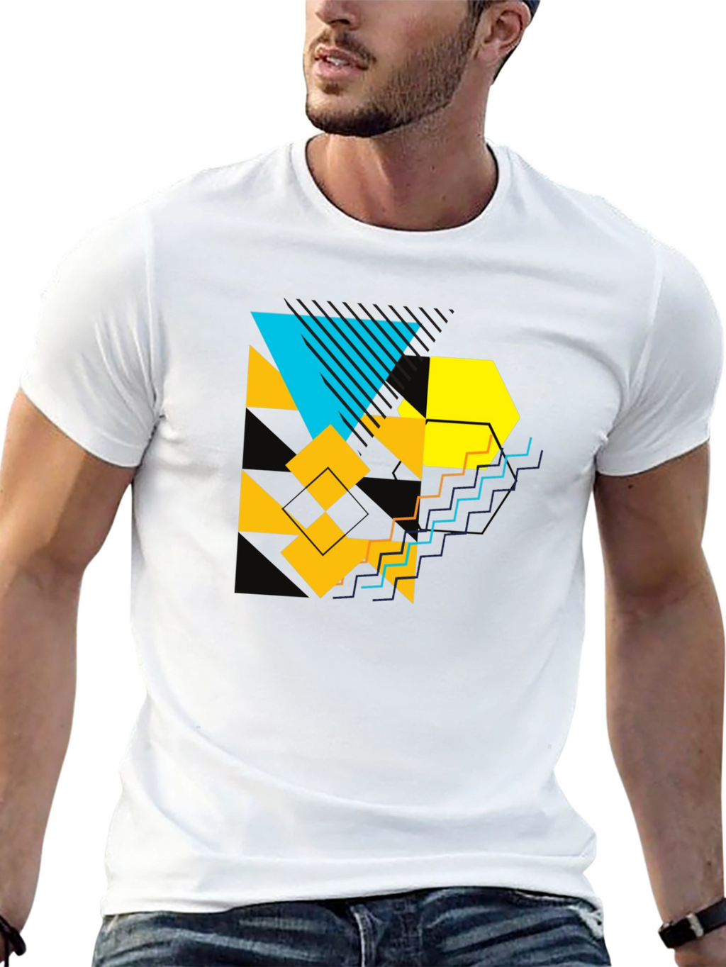 Geometric Graphic Print Black T-Shirt