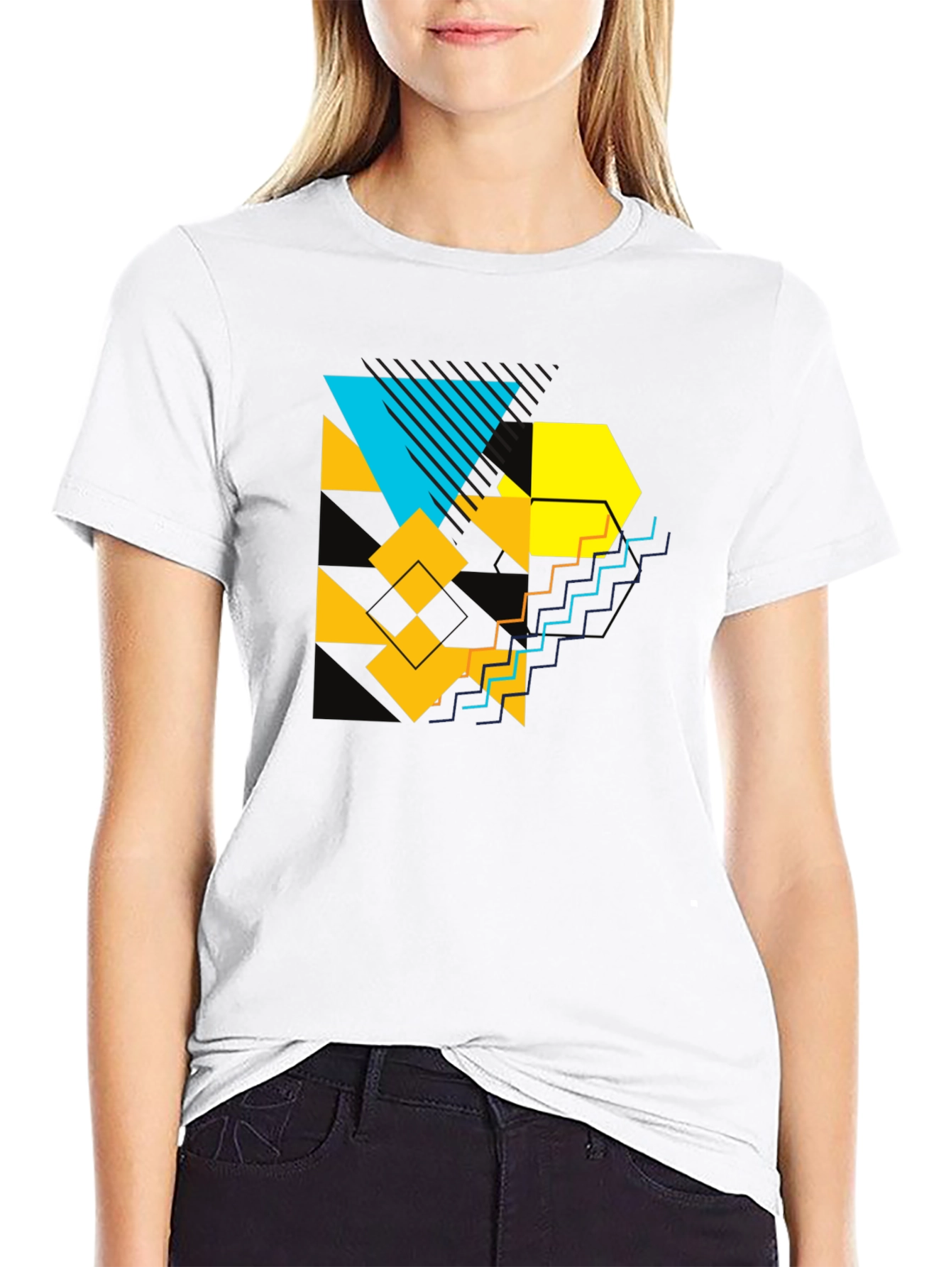 Geometric Graphic Print Black T-Shirt