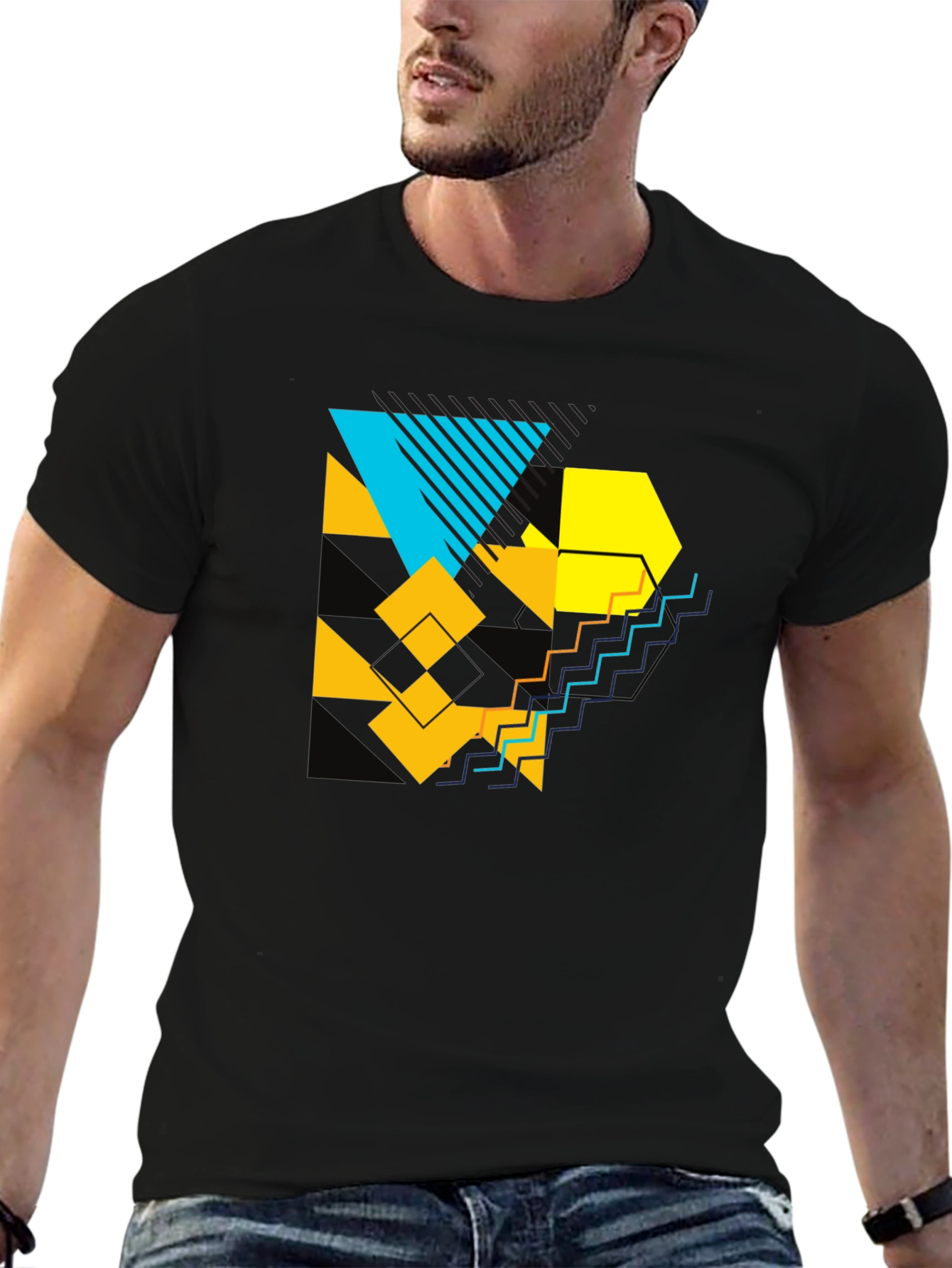 Geometric Graphic Print Black T-Shirt