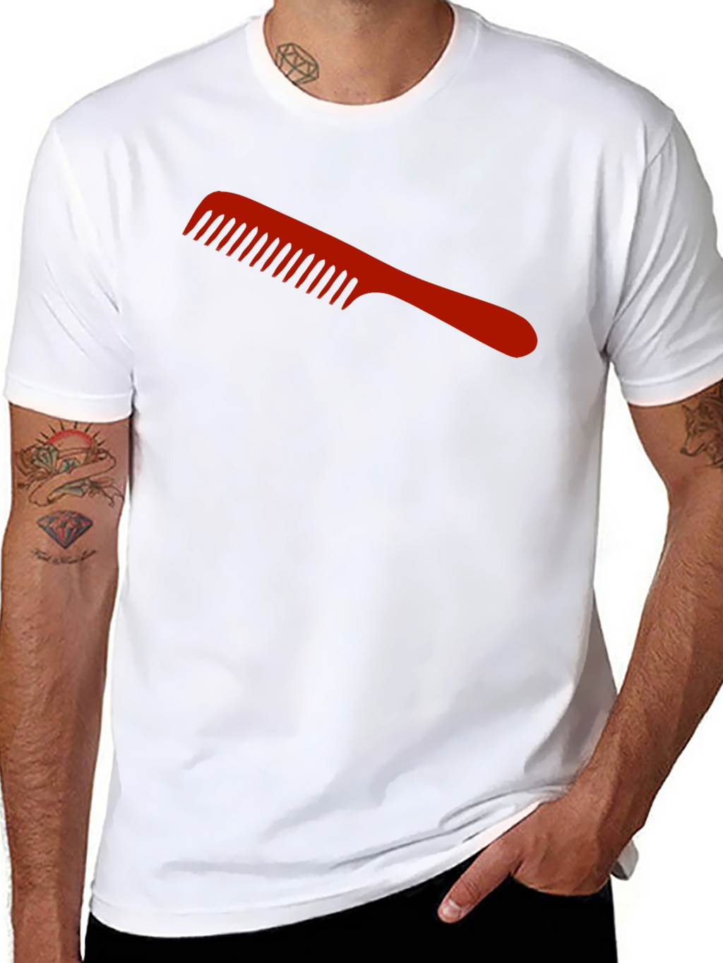 Red Comb Graphic Black T-Shirt