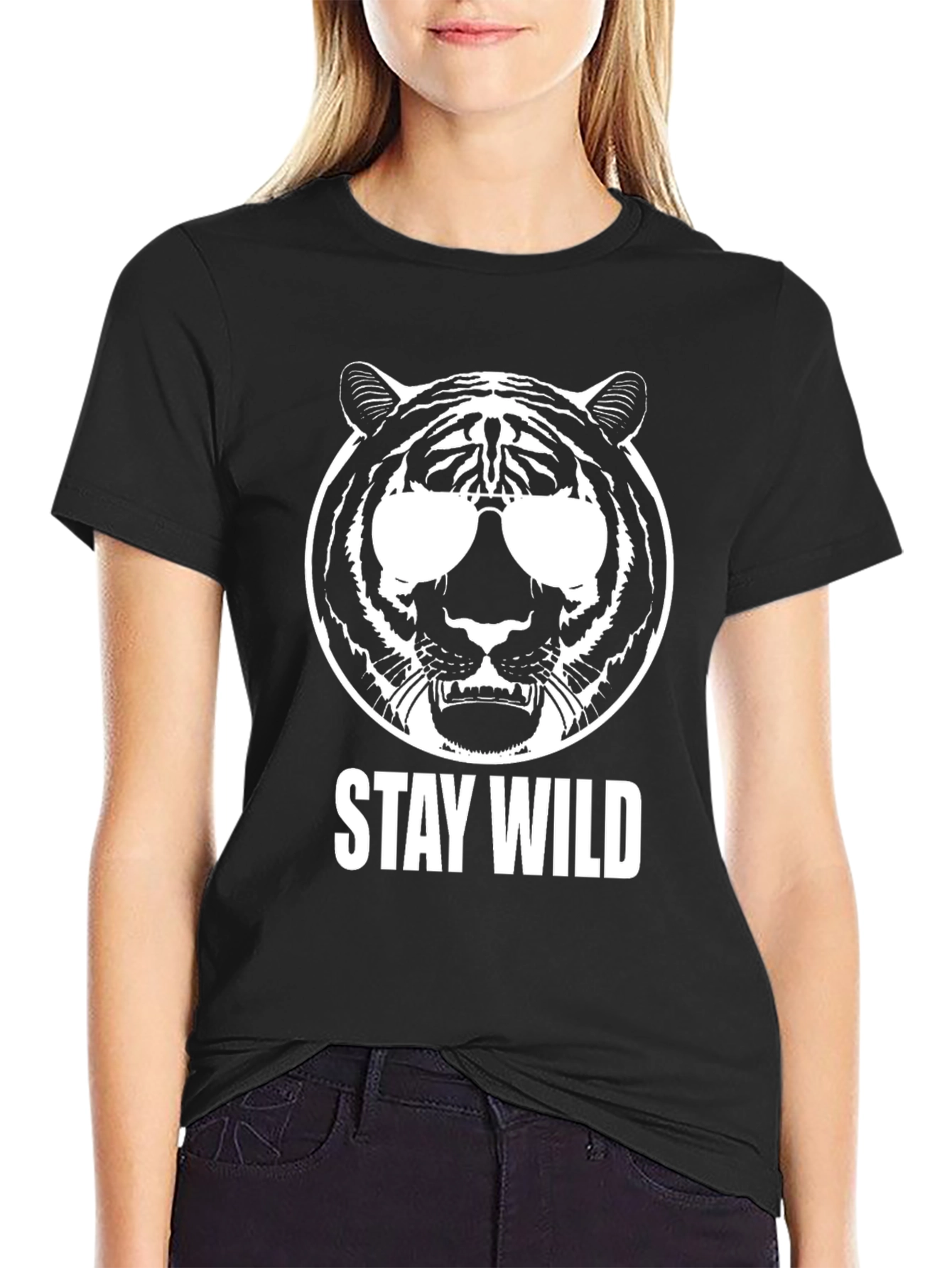 Stay Wild Tiger Graphic Tee - Black Cotton
