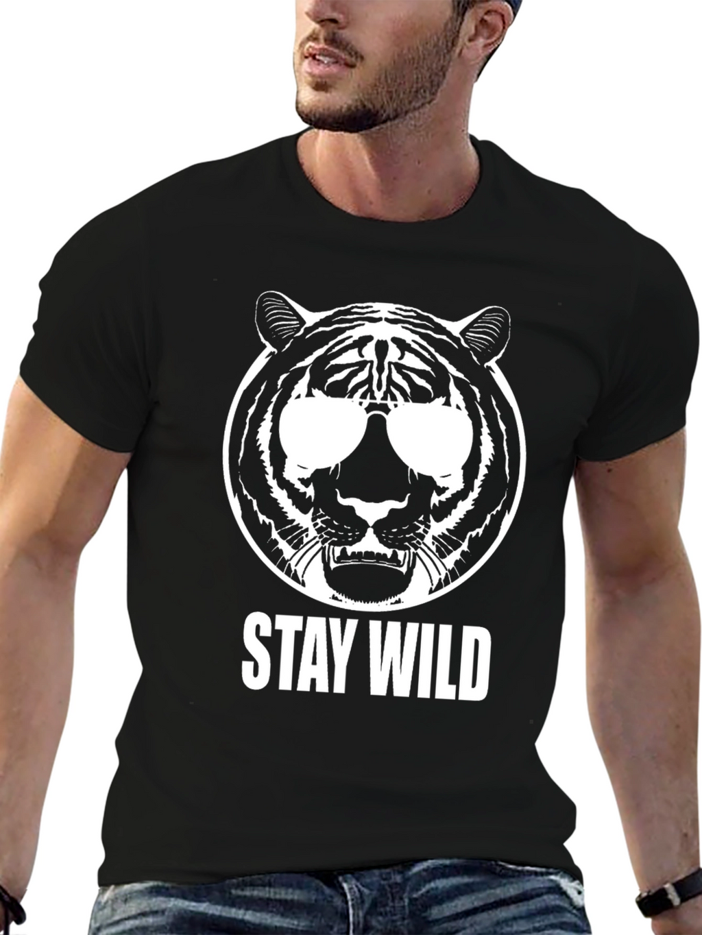 Stay Wild Tiger Graphic Tee - Black Cotton