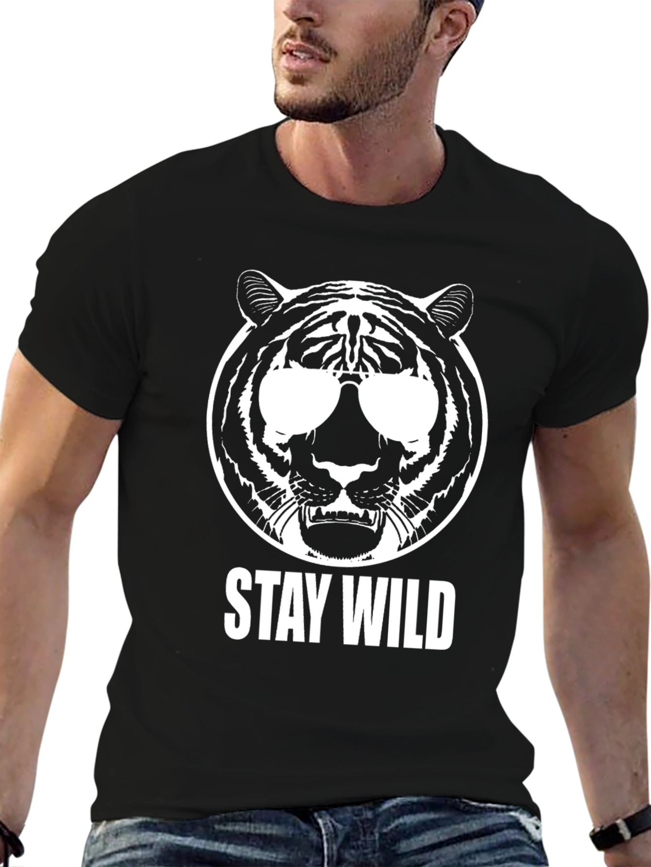 Stay Wild Tiger Graphic Tee - Black Cotton