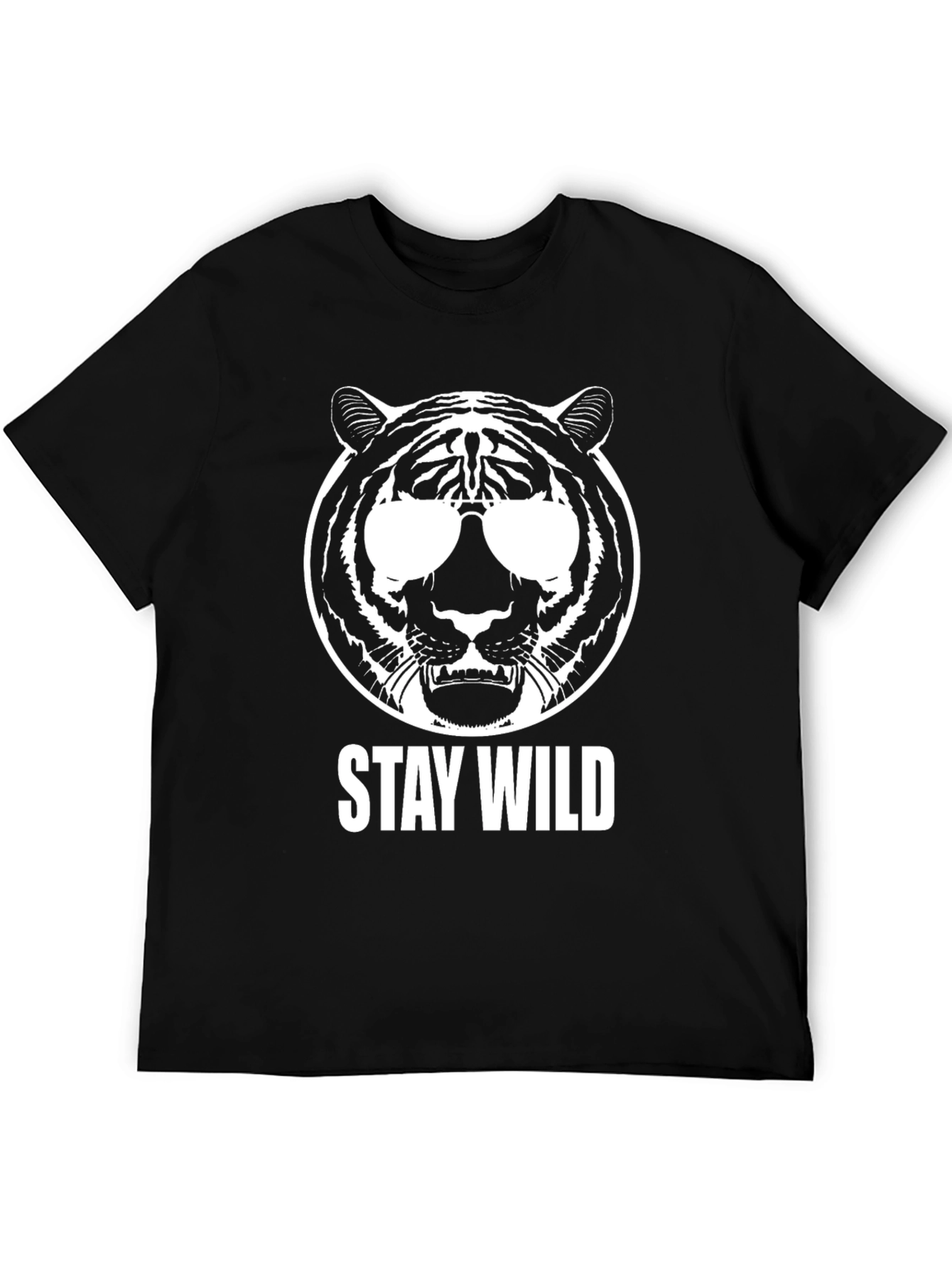Stay Wild Tiger Graphic Tee - Black Cotton
