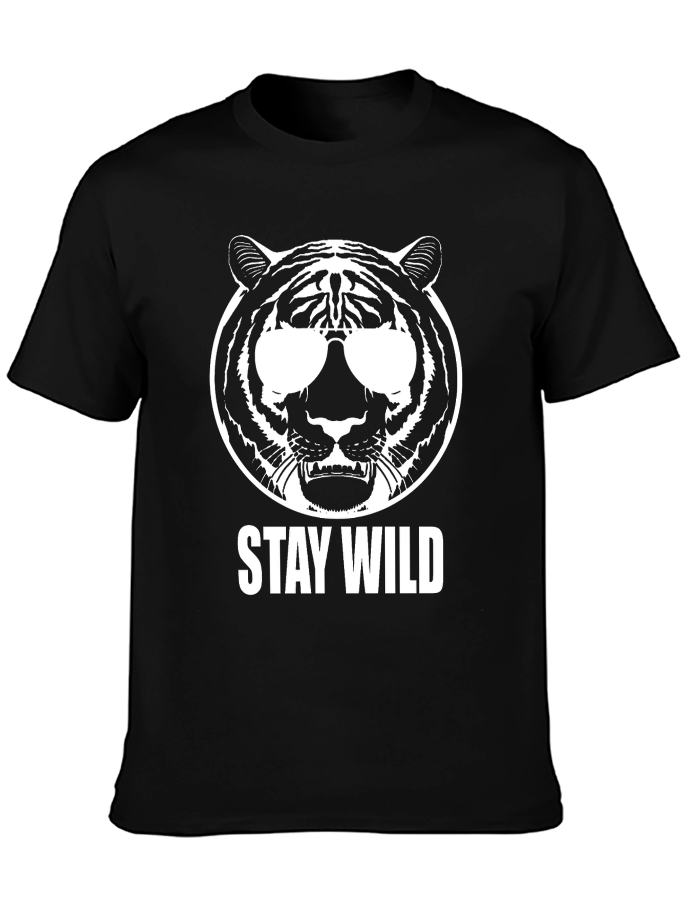 Stay Wild Tiger Graphic Tee - Black Cotton