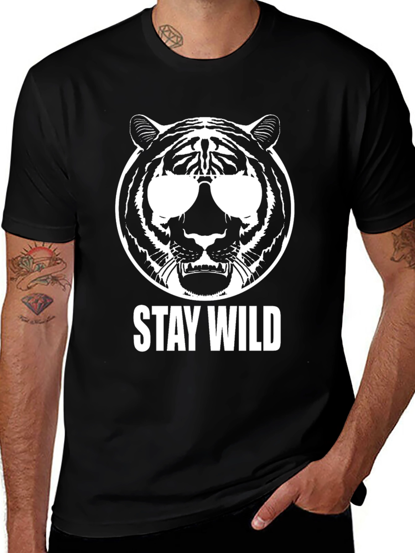 Stay Wild Tiger Graphic Tee - Black Cotton